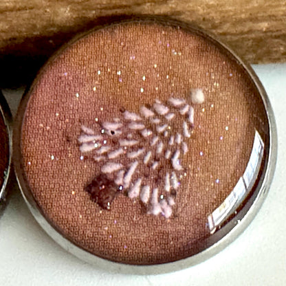 Medium Round Buttons - Snowy Pink Winter Trees with Glitter - 16mm