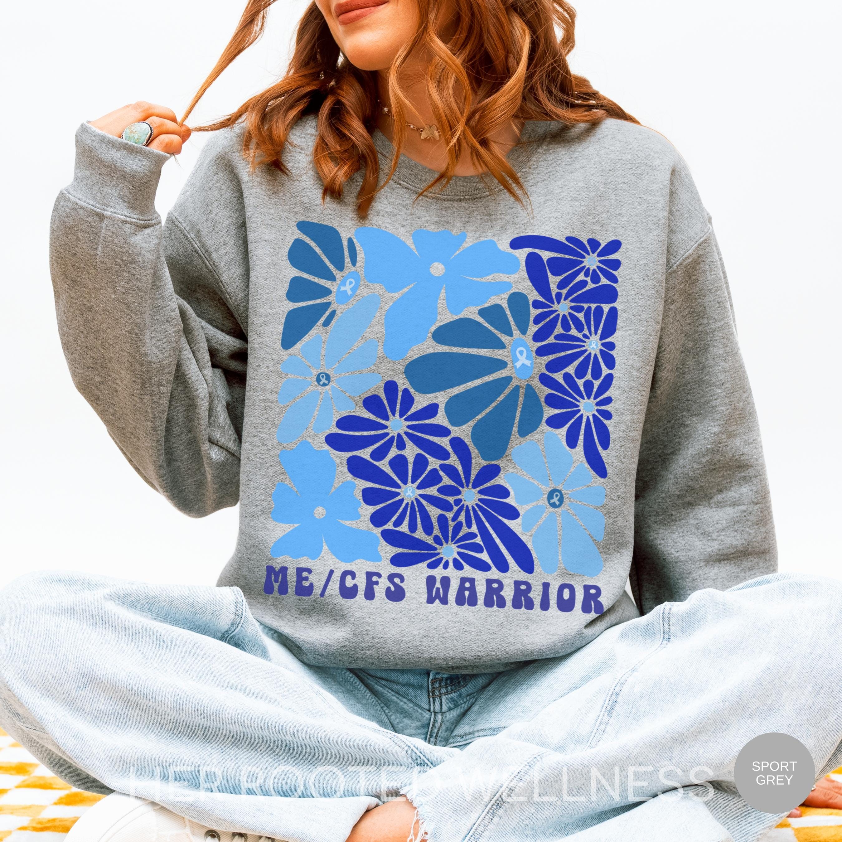 ME CFS Awareness Sweatshirt | Myalgic Encephalomyelitis Sweater, Chronic Fatigue Syndrome Warrior Gift, MECFS Explained Blue Ribbon Crewneck
