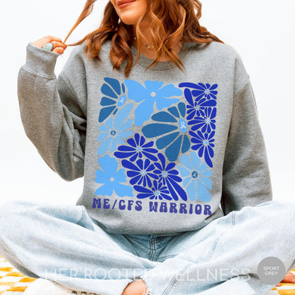 ME CFS Awareness Sweatshirt | Myalgic Encephalomyelitis Sweater, Chronic Fatigue Syndrome Warrior Gift, MECFS Explained Blue Ribbon Crewneck