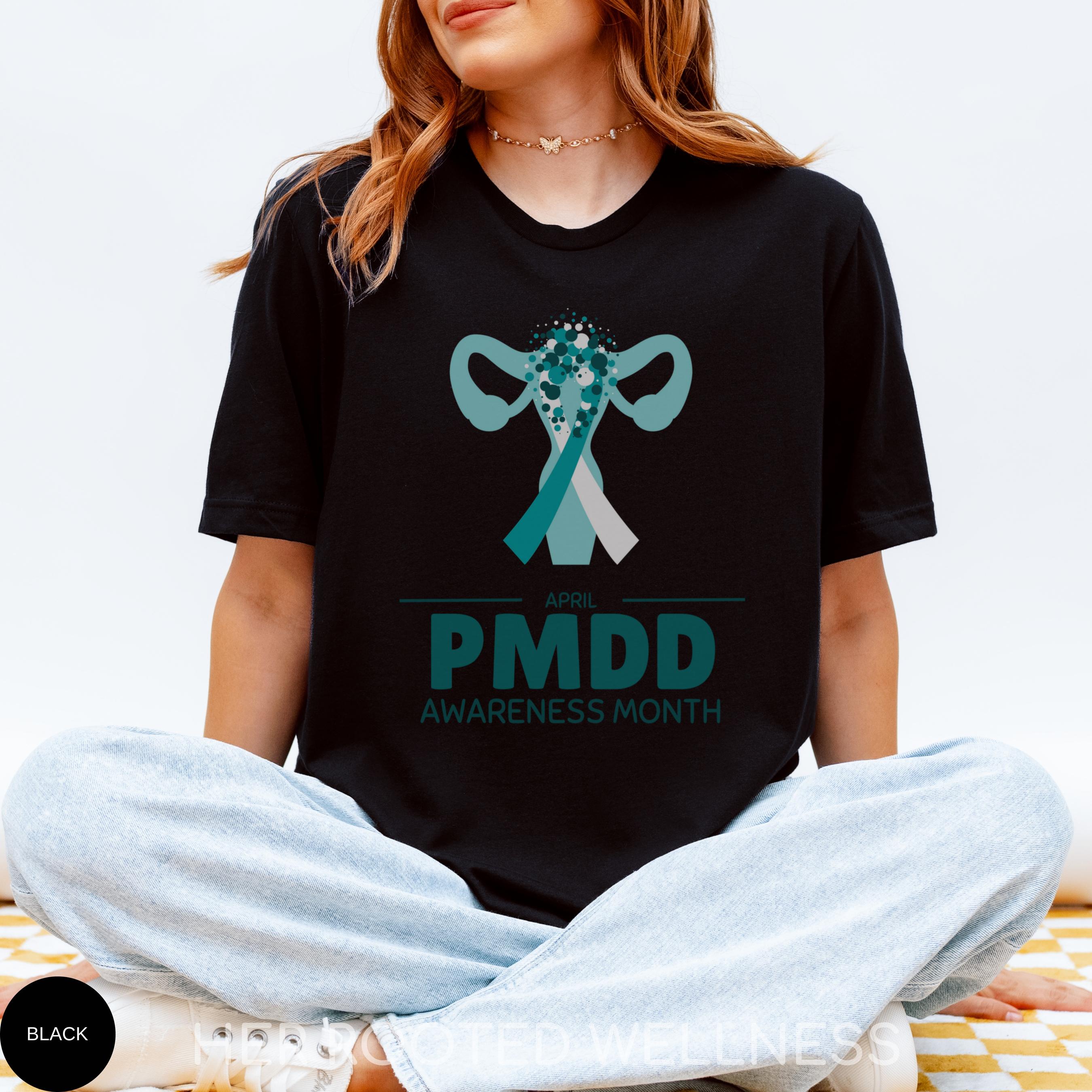 April PMDD Awareness Month Shirt | Uterus Teal Ribbon Shirt | Premenstrual Dysphoric Disorder Support Tee | Women&amp;