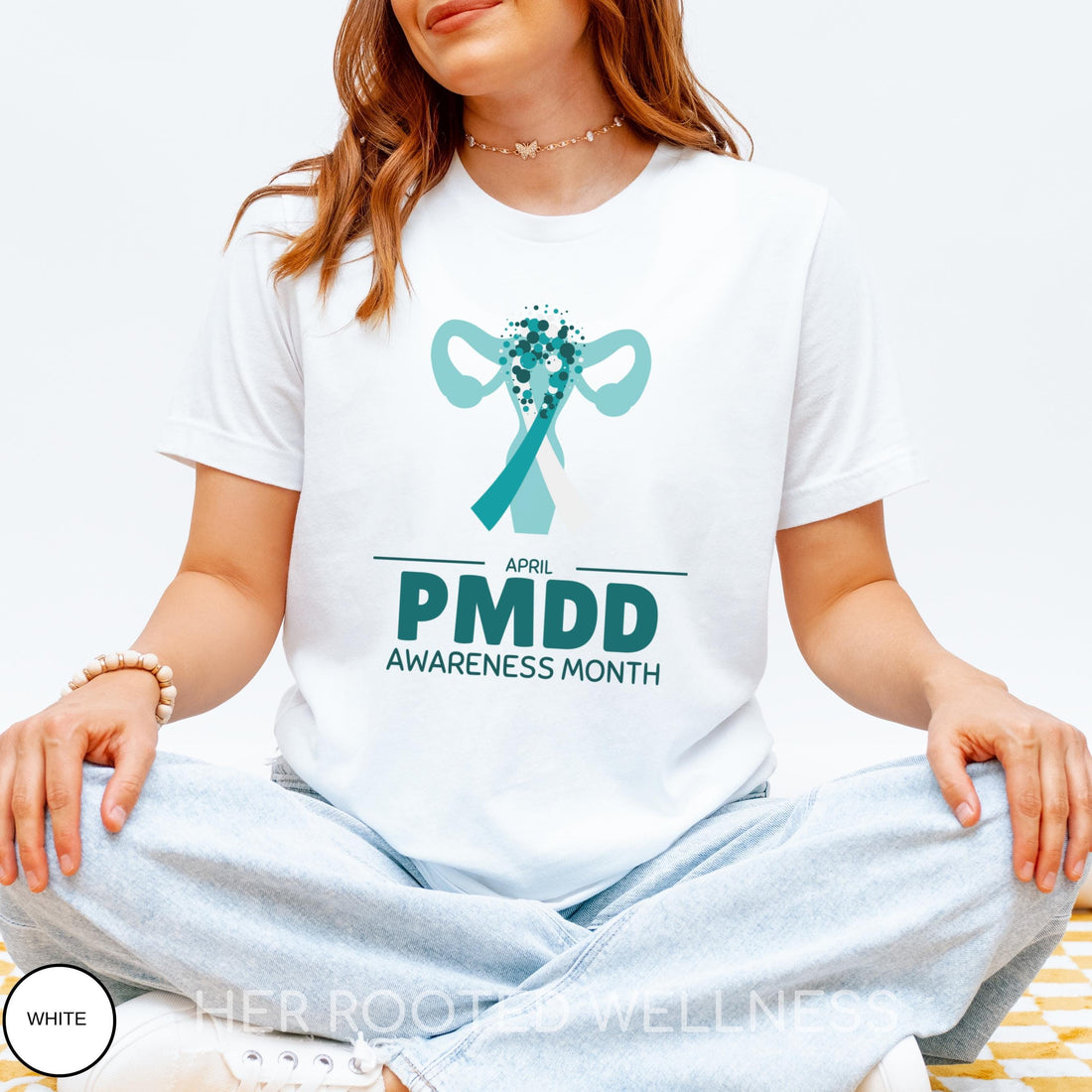 April PMDD Awareness Month Shirt | Uterus Teal Ribbon Shirt | Premenstrual Dysphoric Disorder Support Tee | Women&amp;