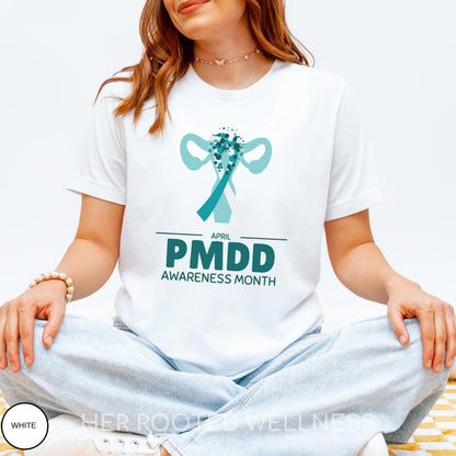 April PMDD Awareness Month Shirt | Uterus Teal Ribbon Shirt | Premenstrual Dysphoric Disorder Support Tee | Women&amp;