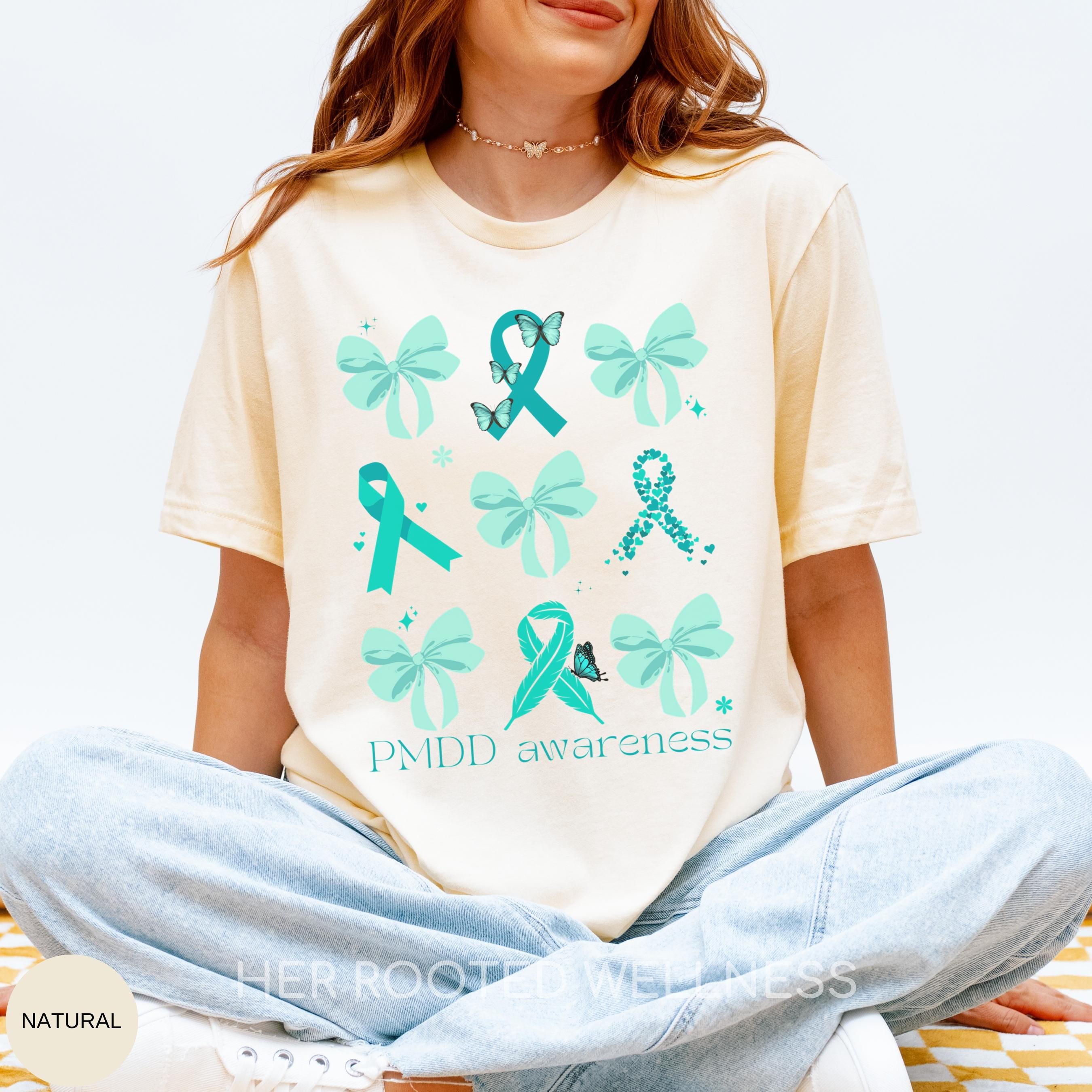 Coquette Bows and Ribbons PMDD Awareness Shirt | Teal Premenstrual Dysphoric Disorder Awareness Tee | Support Gift for Women with PMDD