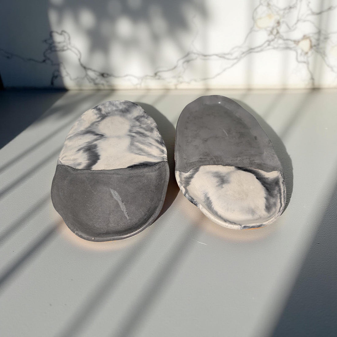 Irregular Oval Concrete Tray | Modern Decorative Dish | Half &amp; Half, Marble, or Gray Finish