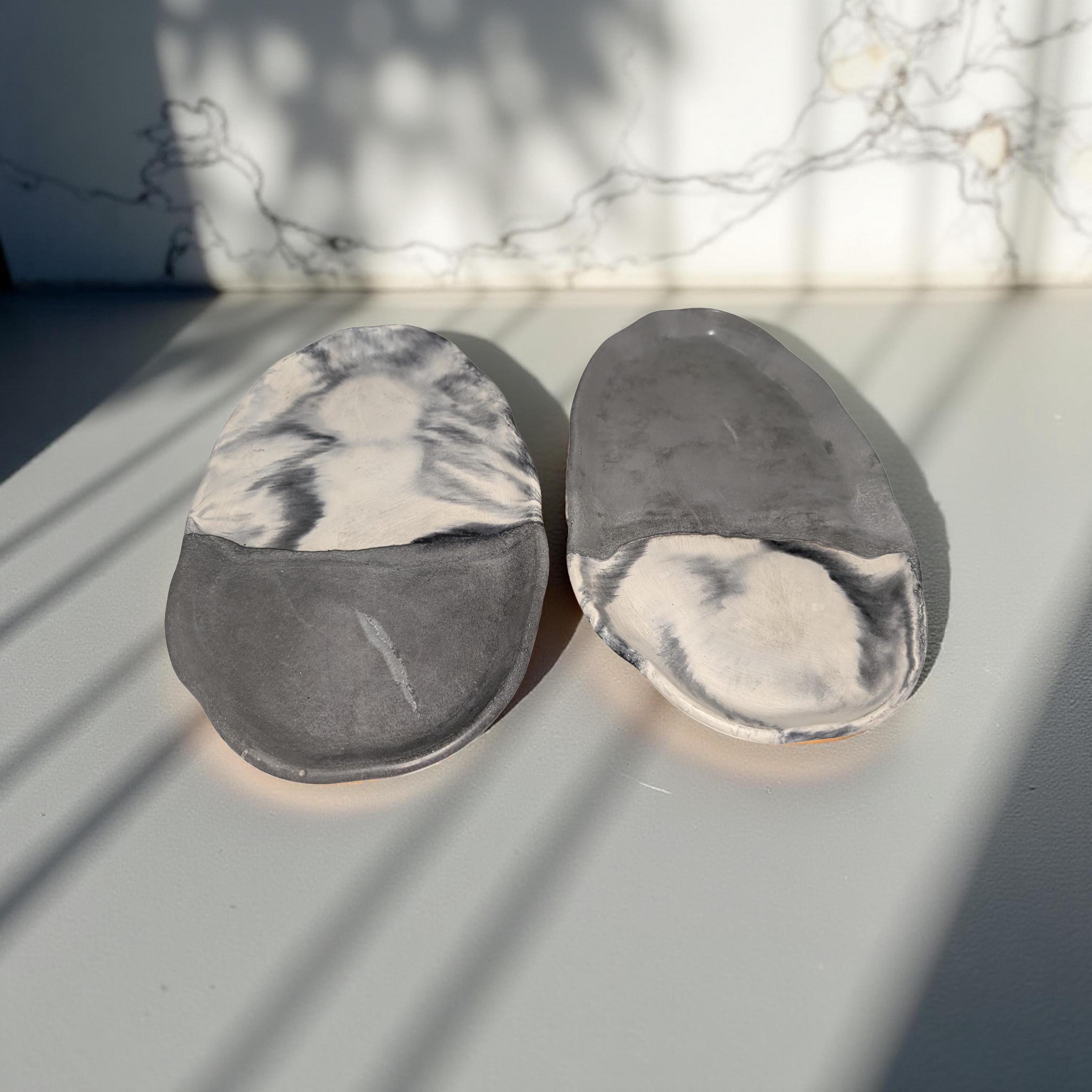Irregular Oval Concrete Tray | Modern Decorative Dish | Half &amp; Half, Marble, or Gray Finish