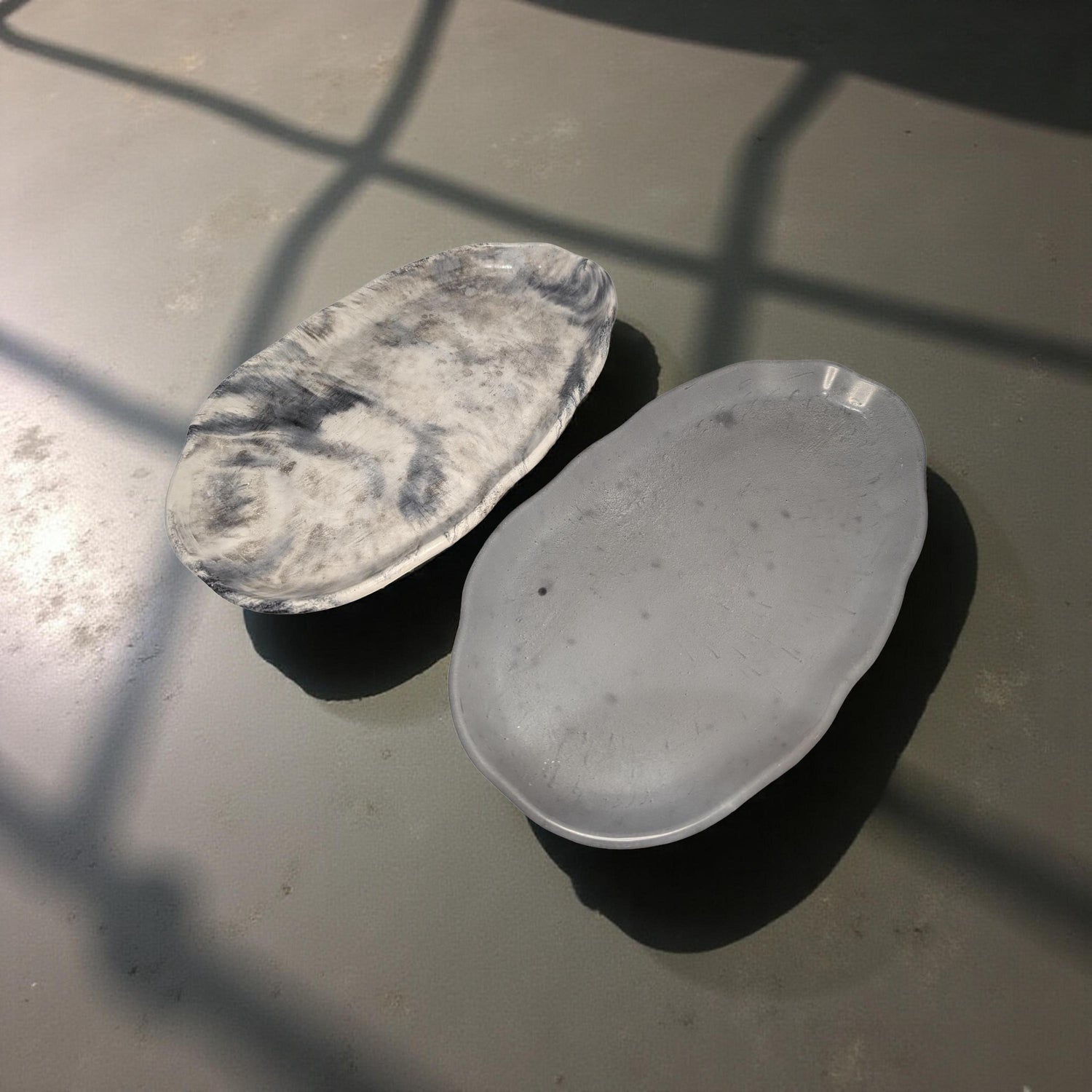 Irregular Oval Concrete Tray | Modern Decorative Dish | Half &amp; Half, Marble, or Gray Finish