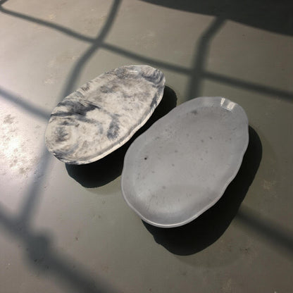 Irregular Oval Concrete Tray | Modern Decorative Dish | Half &amp; Half, Marble, or Gray Finish