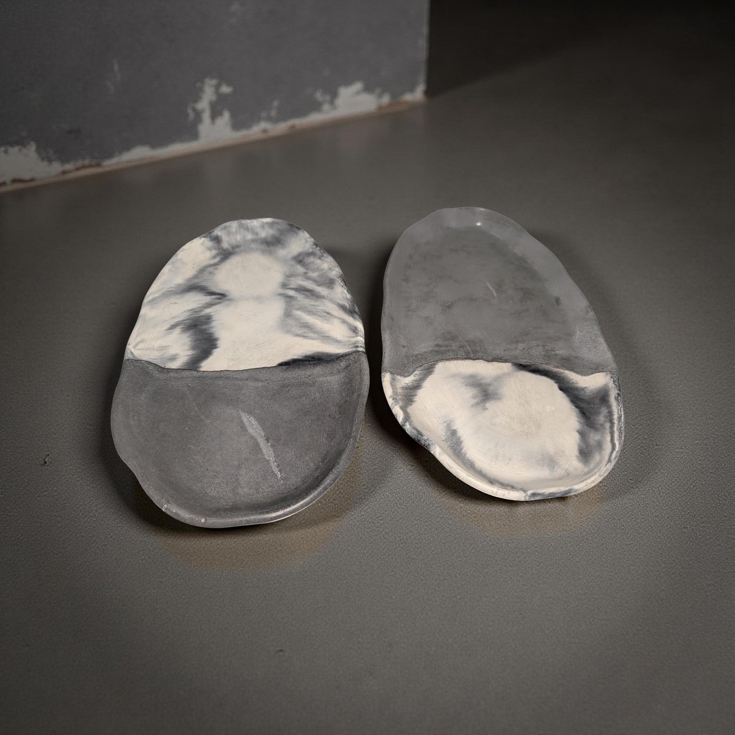 Irregular Oval Concrete Tray | Modern Decorative Dish | Half &amp; Half, Marble, or Gray Finish