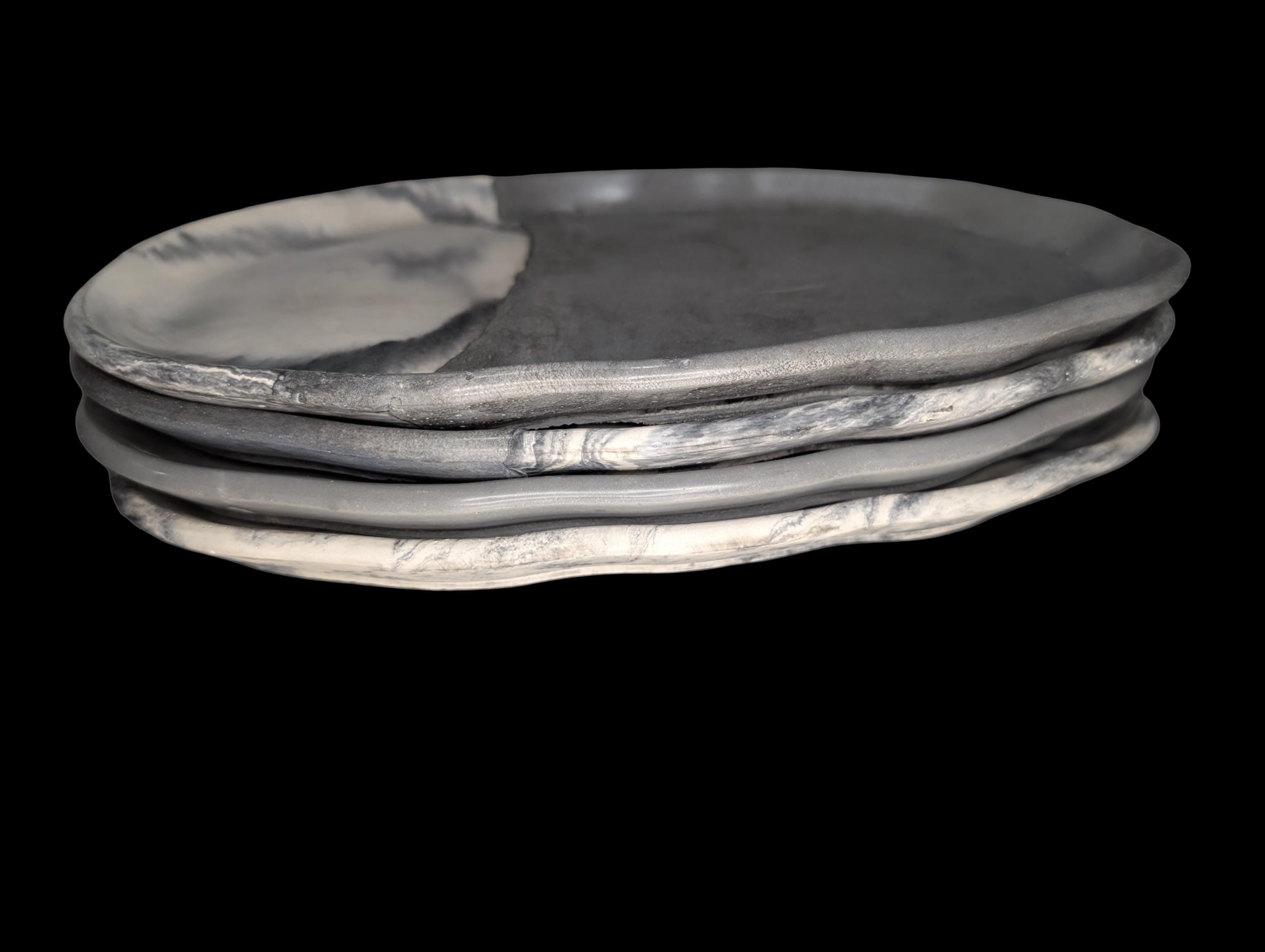 Irregular Oval Concrete Tray | Modern Decorative Dish | Half &amp; Half, Marble, or Gray Finish