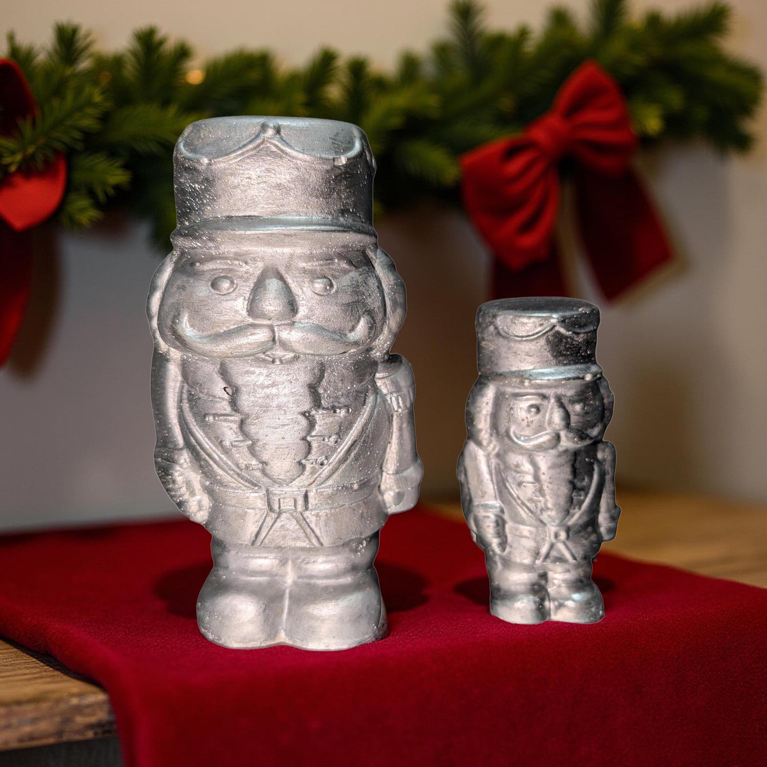 Handmade Concrete Nutcracker Figurines (6 &amp; 4 Inches Tall) | Paintable or Hand-Painted Christmas Decor | Modern Holiday Shelf Accent
