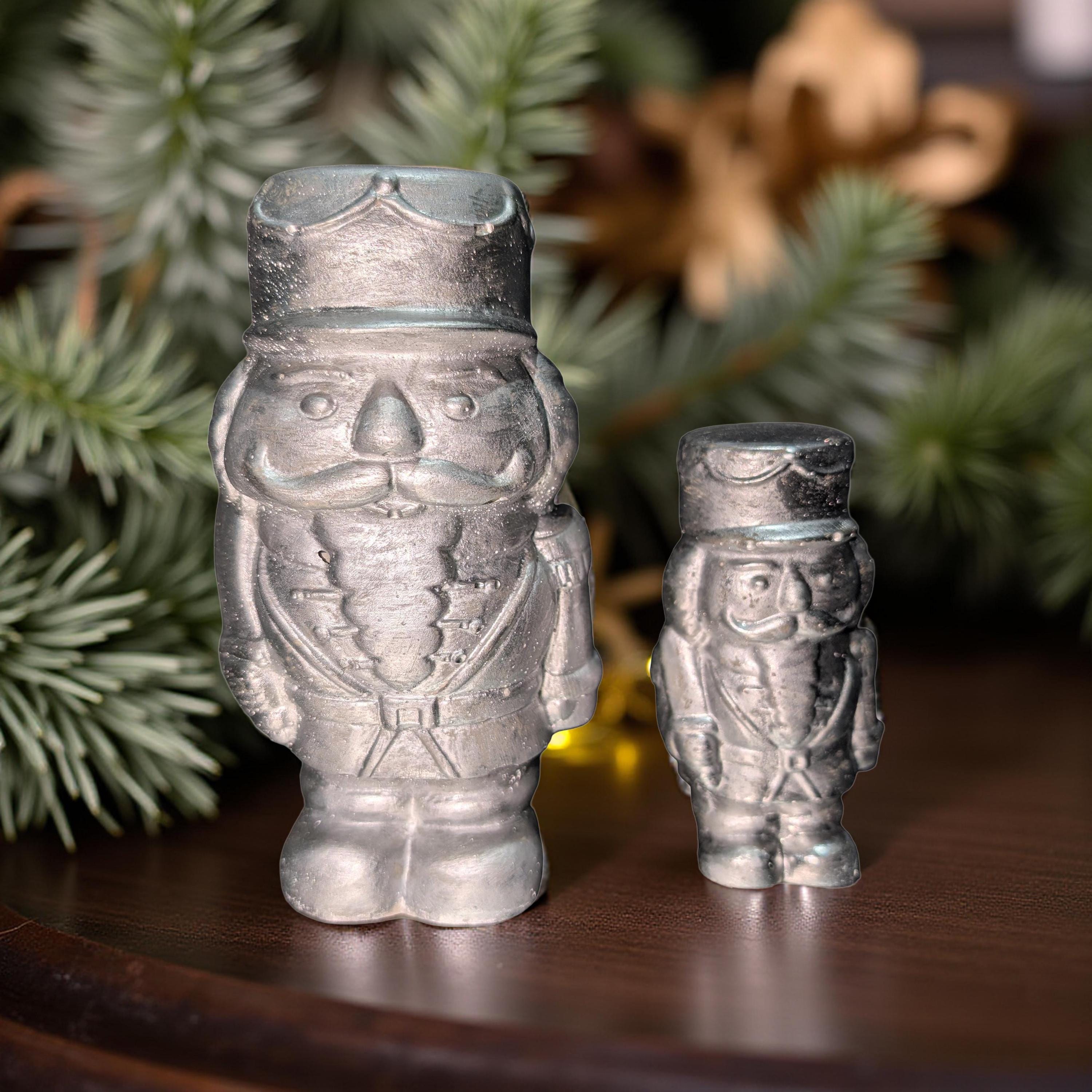 Handmade Concrete Nutcracker Figurines (6 &amp; 4 Inches Tall) | Paintable or Hand-Painted Christmas Decor | Modern Holiday Shelf Accent