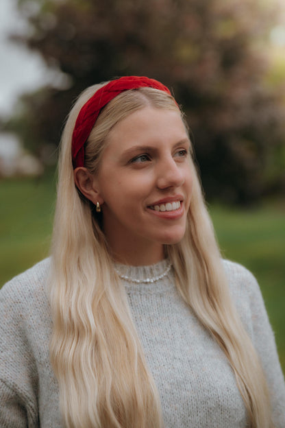 Red Headband: Braided Velvet Hair Accessory