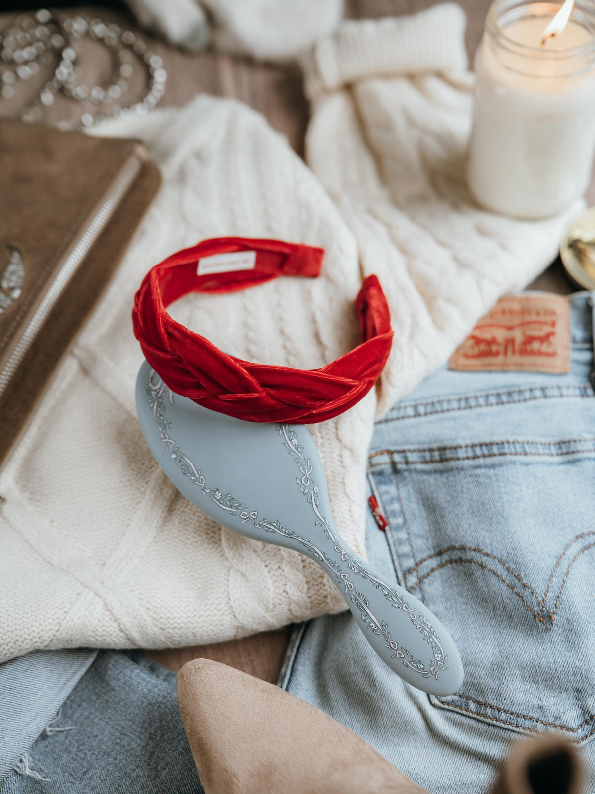 Red Headband: Braided Velvet Hair Accessory