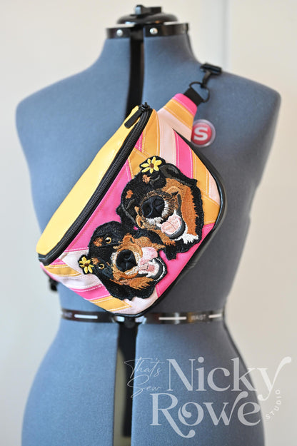 Custom Pet Portrait Crossbody Bag – Embroidered Patchwork Canvas, Retro Colors - HANDMADE, NO AI