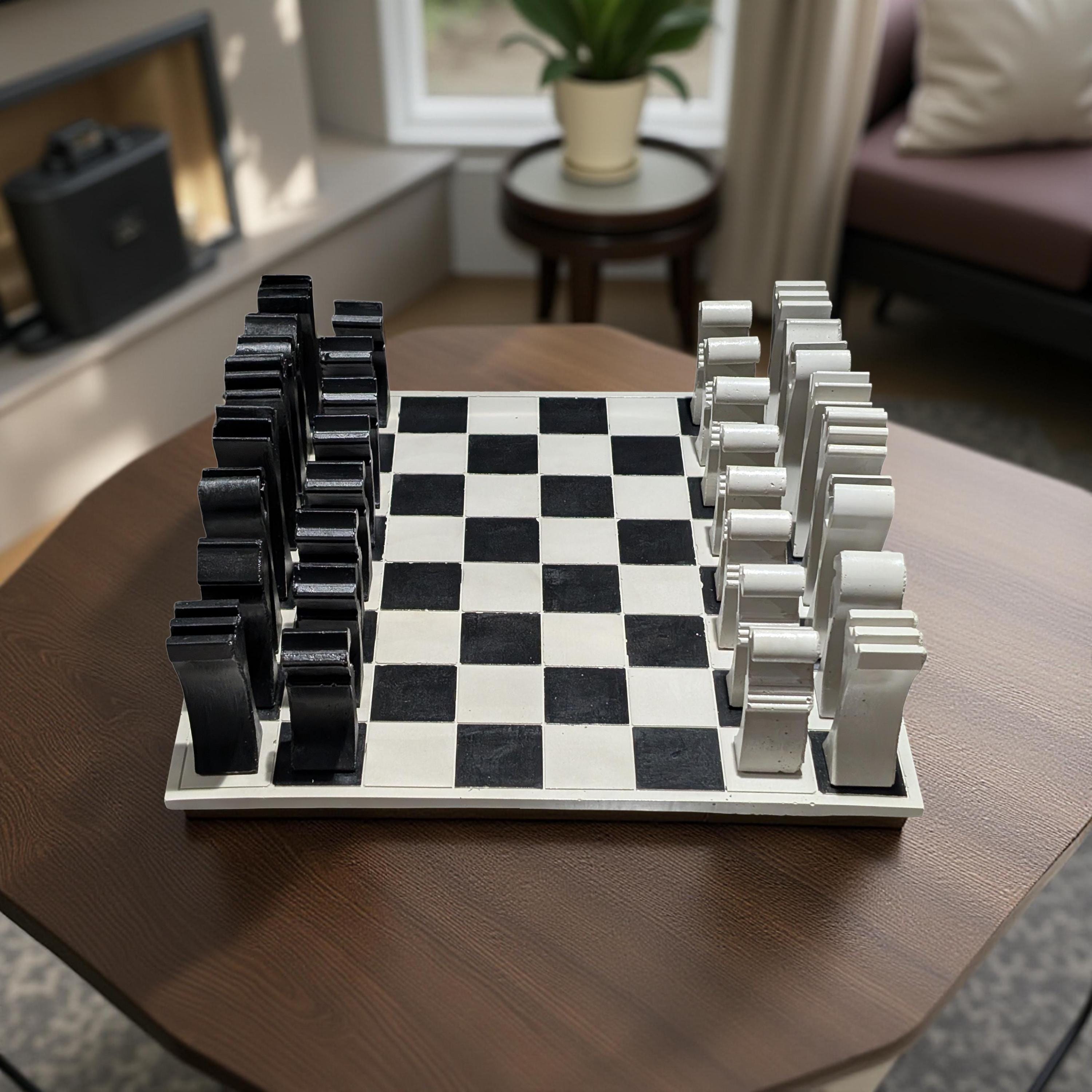 Hand-Painted Concrete Chess Set – Modern Minimalist Design
