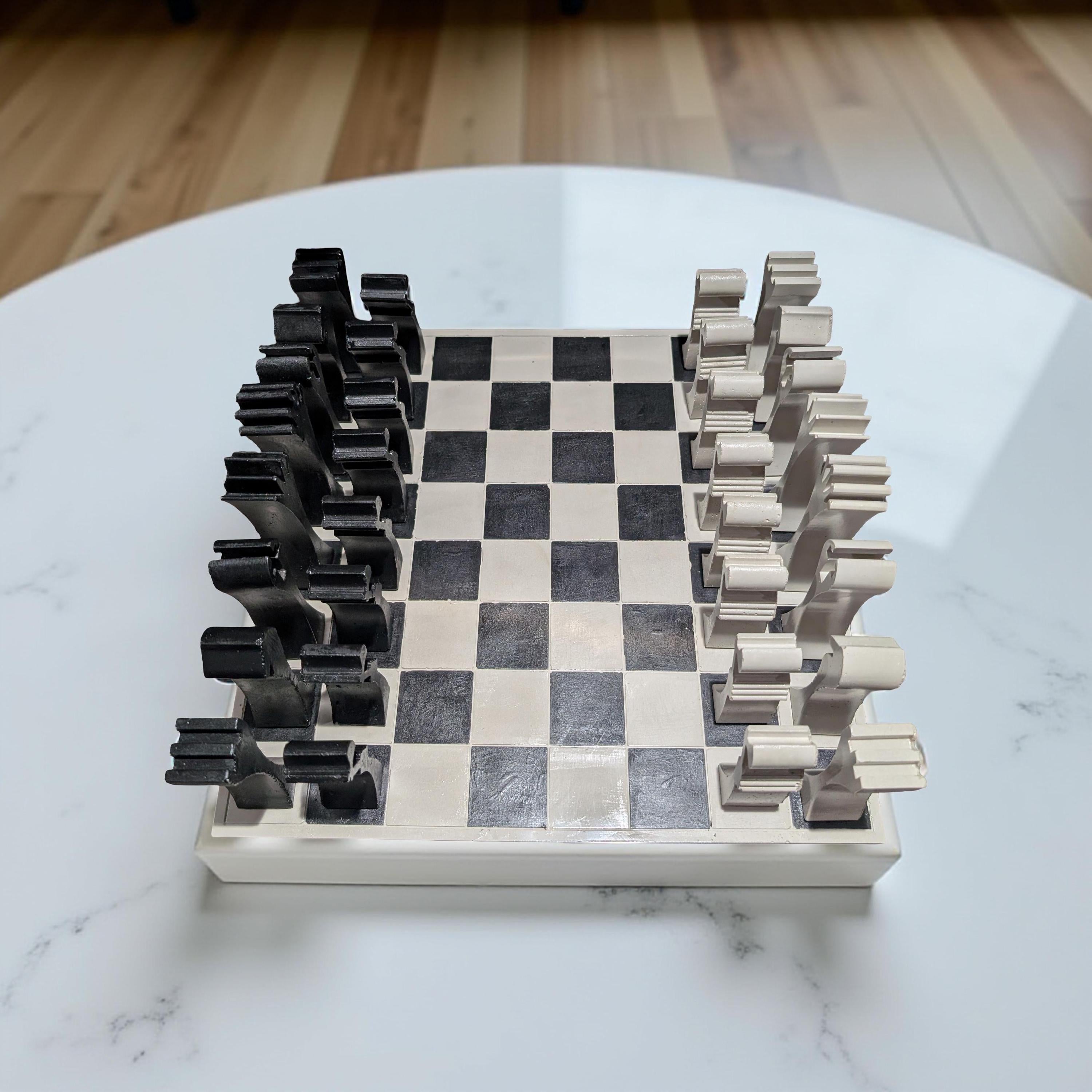 Hand-Painted Concrete Chess Set – Modern Minimalist Design