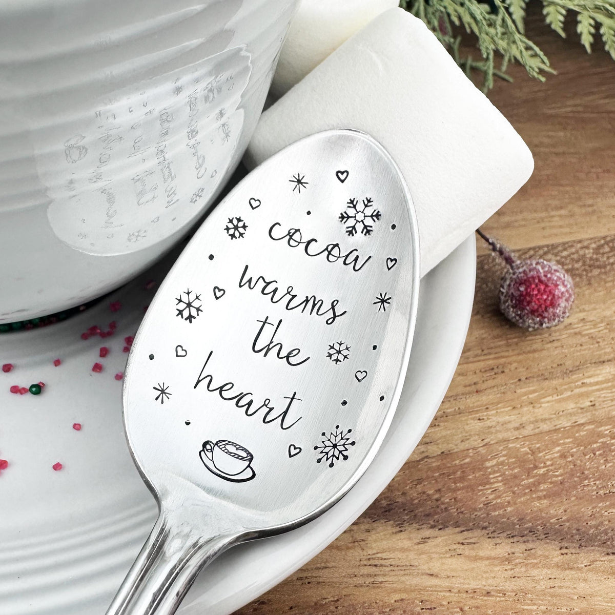 Hot Chocolate Vintage Stamped Spoon: Custom Cocoa Gift