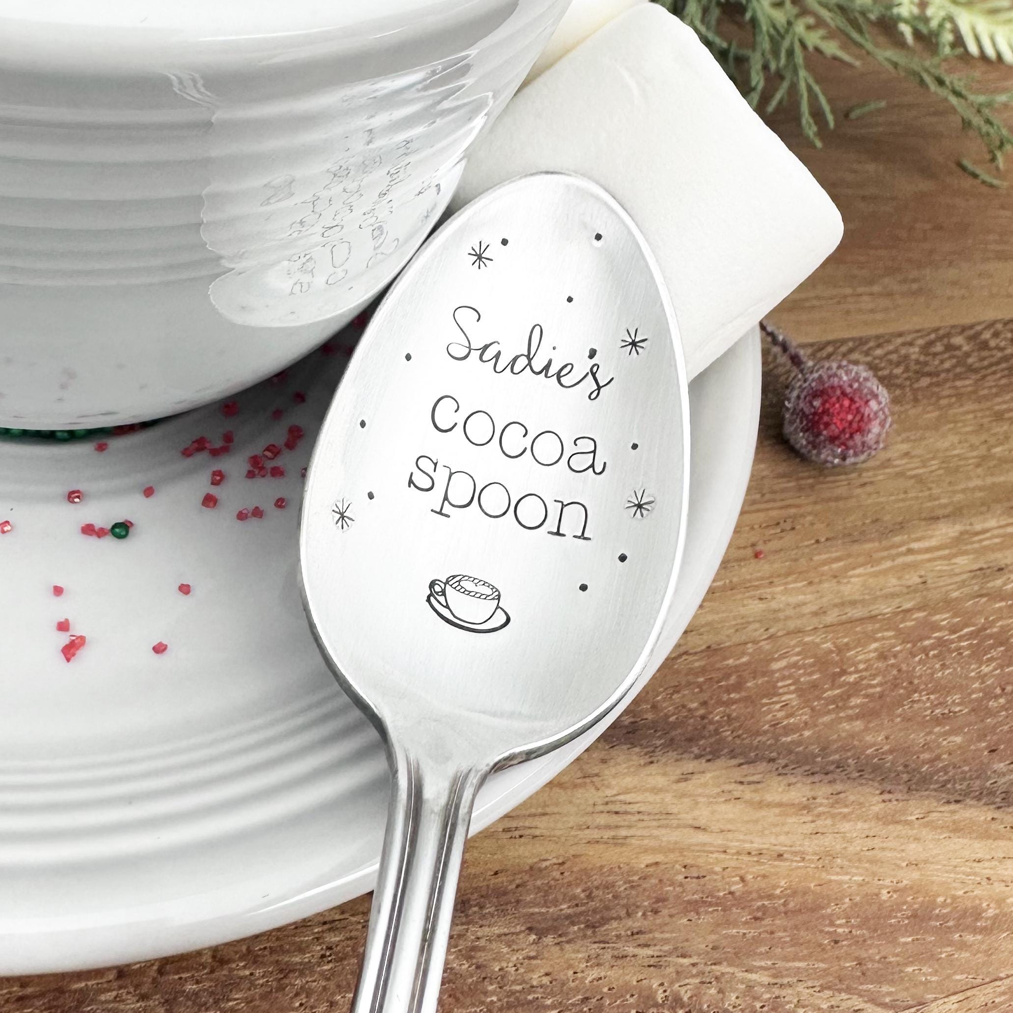 Custom Hot Chocolate Spoon: Vintage Stamped Cocoa Gift