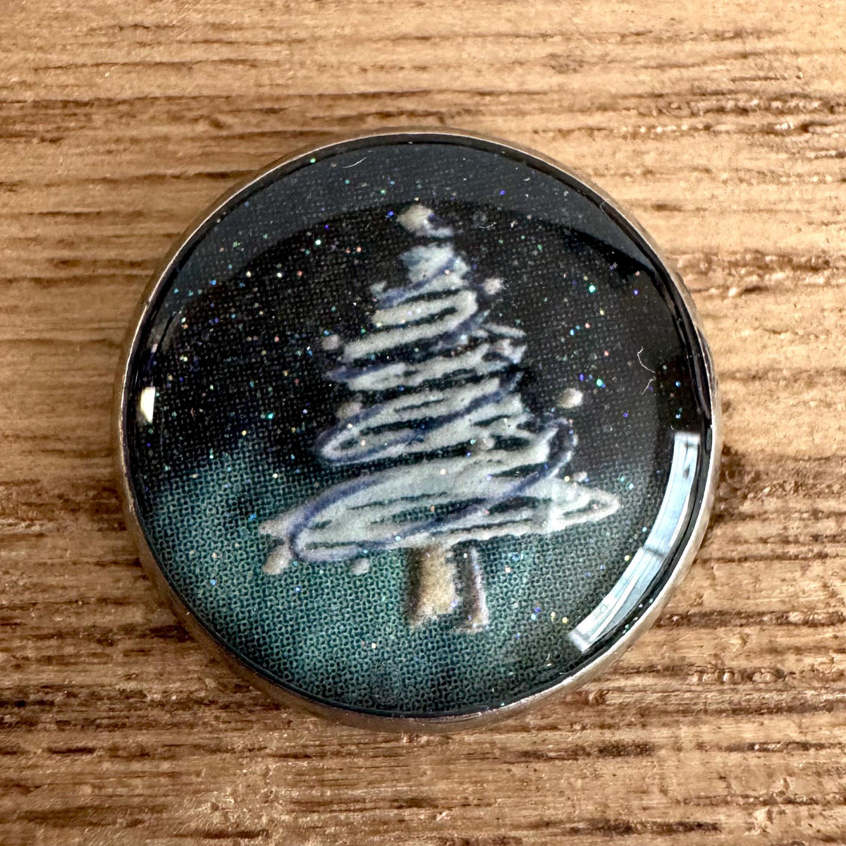 Medium Round Buttons - Winter Night Sky Christmas Trees - 16mm