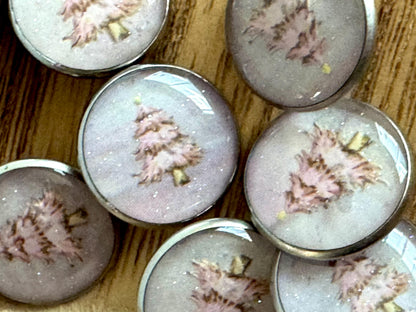 Medium Round Buttons - Snowy Pink Winter Trees with Glitter - 16mm