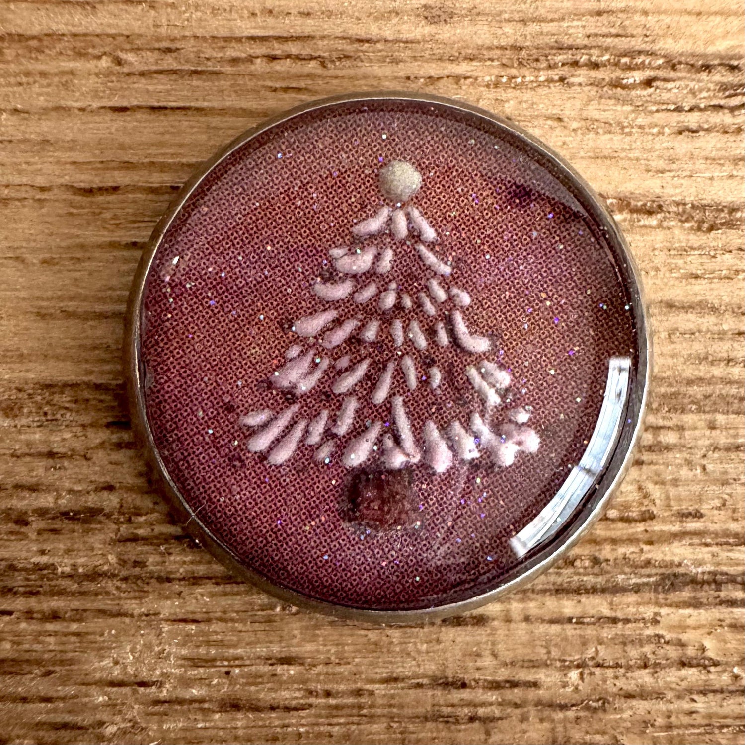 Medium Round Buttons - Snowy Pink Winter Trees with Glitter - 16mm