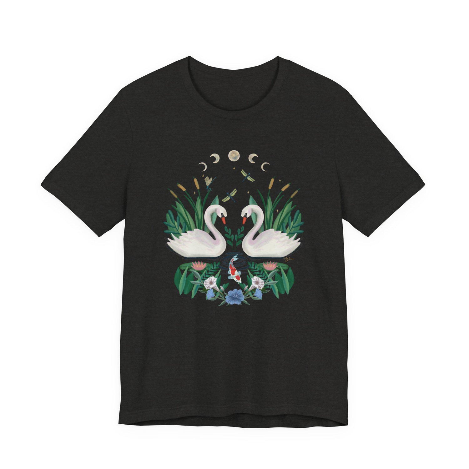Swan Graphic Tee - Floral Moon Design, Nature Lover Unisex Shirt