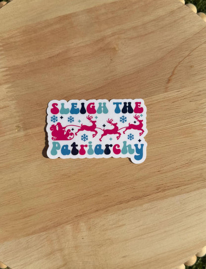 Sleigh the Patriarchy Sticker, Funny Feminist Christmas Decal, Retro Holiday Sticker, Clear or Holographic FinishSleigh the Patriarchy Sticker, Funny Feminist Christmas Decal, Retro Holiday Sticker, Clear or Holographic Finish