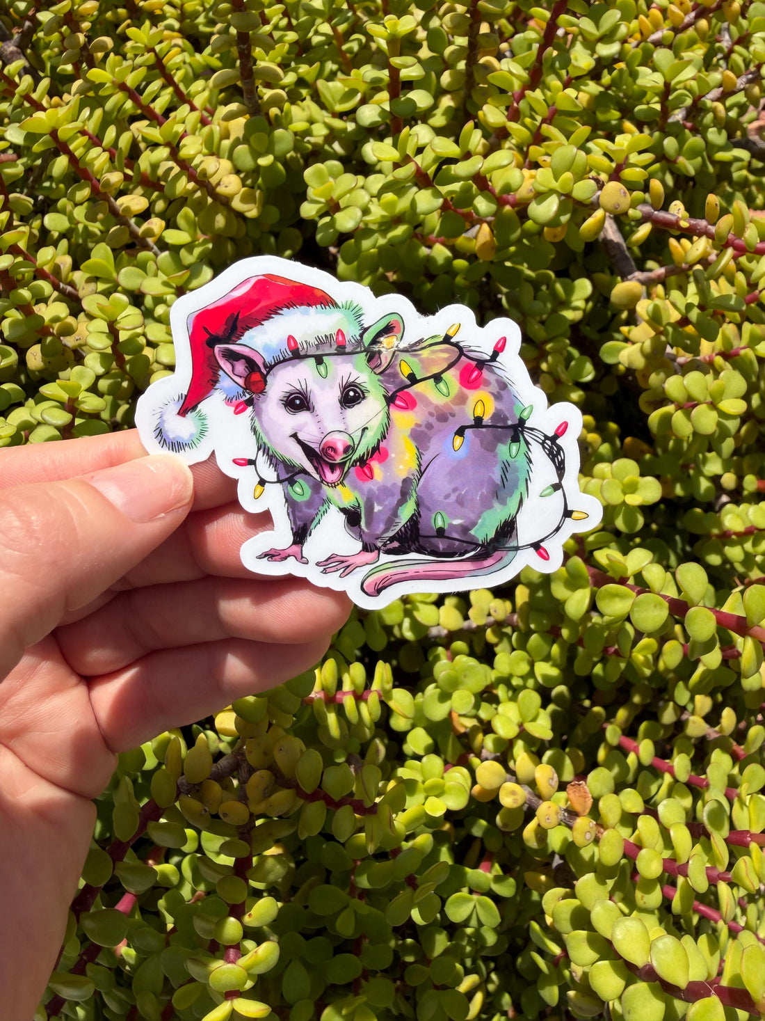 Christmas Opossum Sticker, Funny Possum Holiday Decal, Cute Trash Animal Christmas Gift, Clear or Holographic Finish