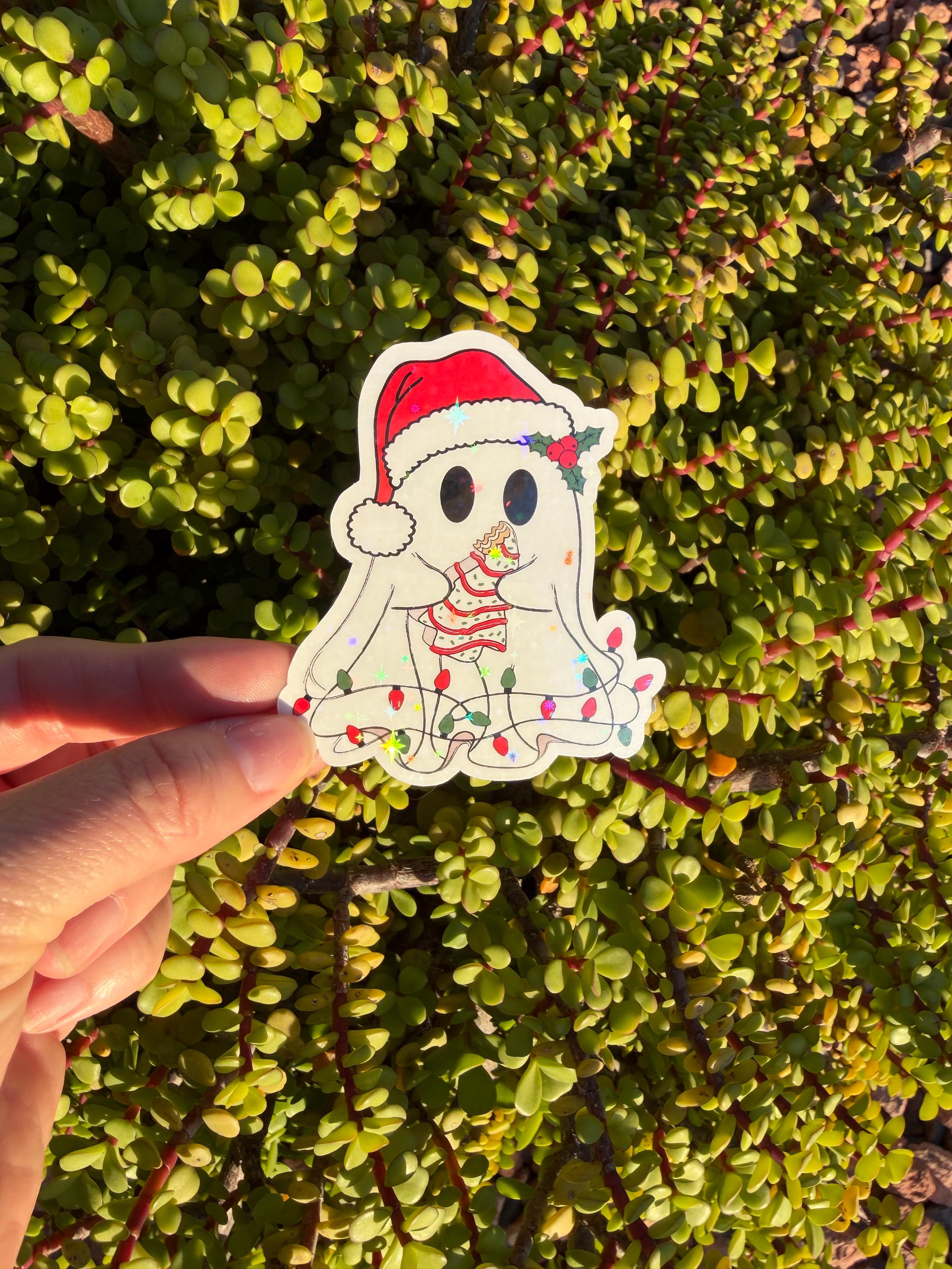 Christmas Ghost Snack Cake Sticker – 2" or 3" – Clear or Holographic