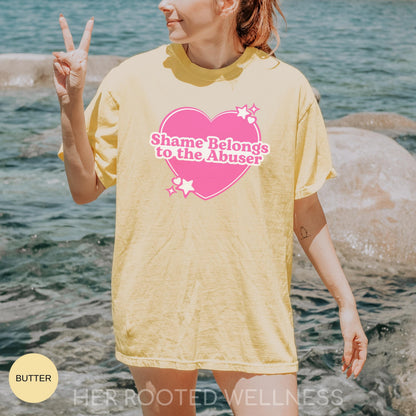 Shame Belongs to the Abuser Feminist Shirt, Female Rage Comfort Colors Tee, CSA SA DV Abuse Survivor Gift, Domestic Violence Awareness Shirt