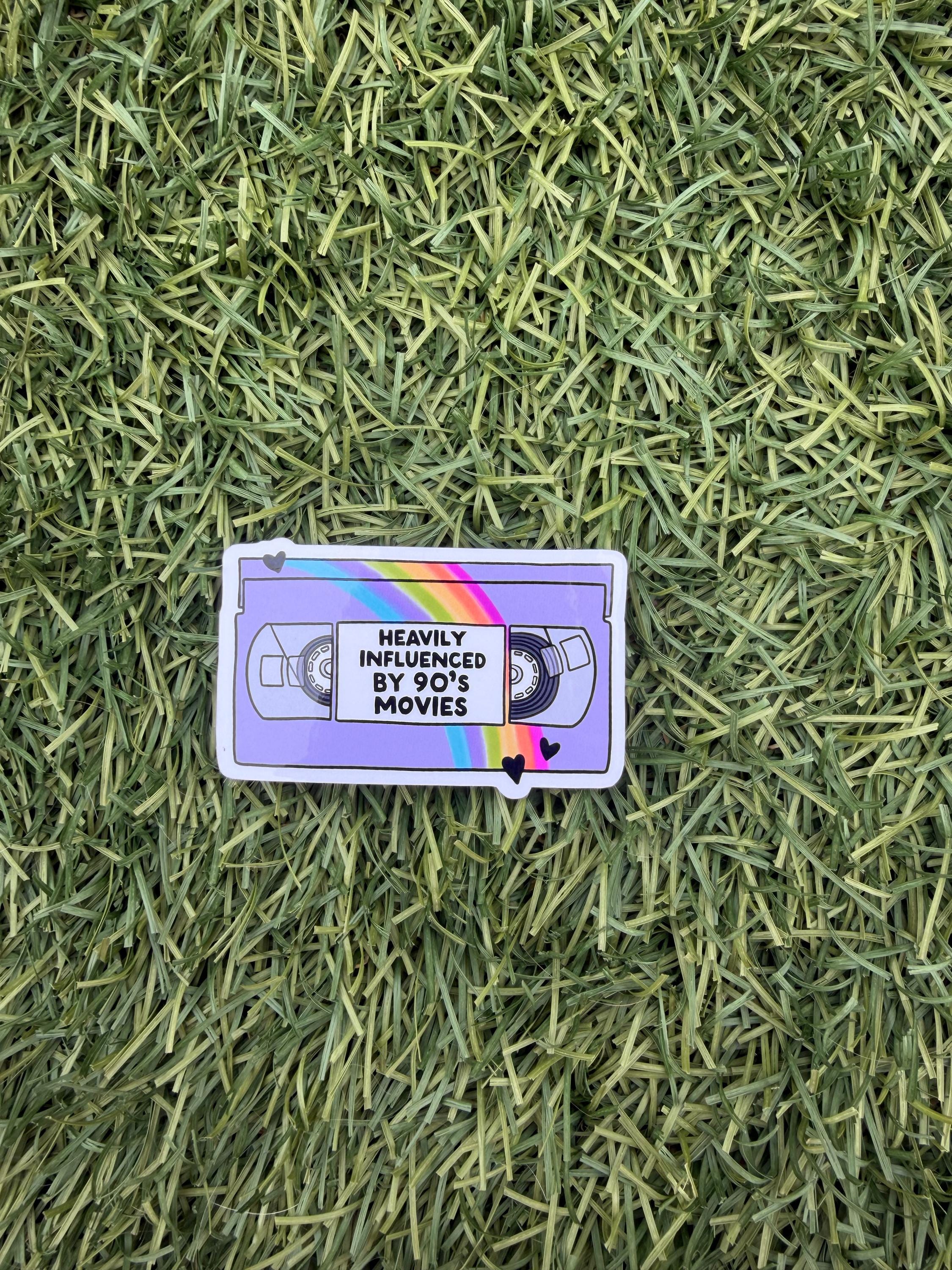90s Movies VHS Sticker – Retro Rainbow Decal, Nostalgic Bookish Gift, Water-Resistant Clear or Holographic, 2" or 3" VHS Aesthetic