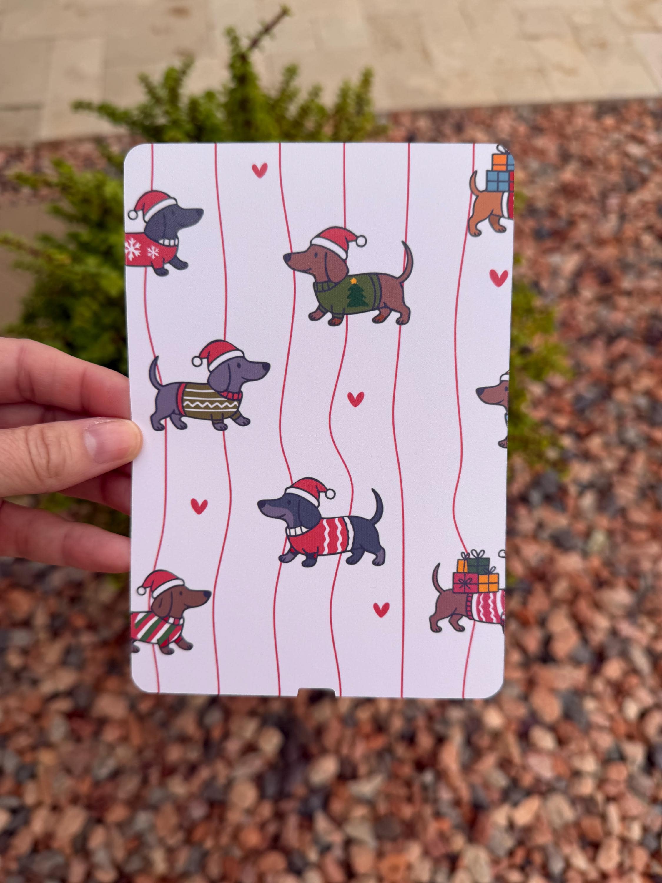 Christmas Dachshund Kindle Insert | Cute Wiener Dog E-Reader Case Art | Holiday Book Accessory | Premium Photo Paper
