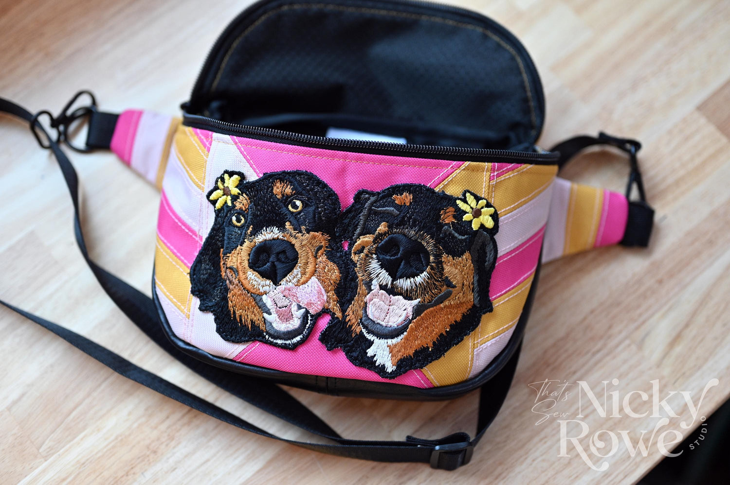 Custom Pet Portrait Crossbody Bag – Embroidered Patchwork Canvas, Retro Colors - HANDMADE, NO AI