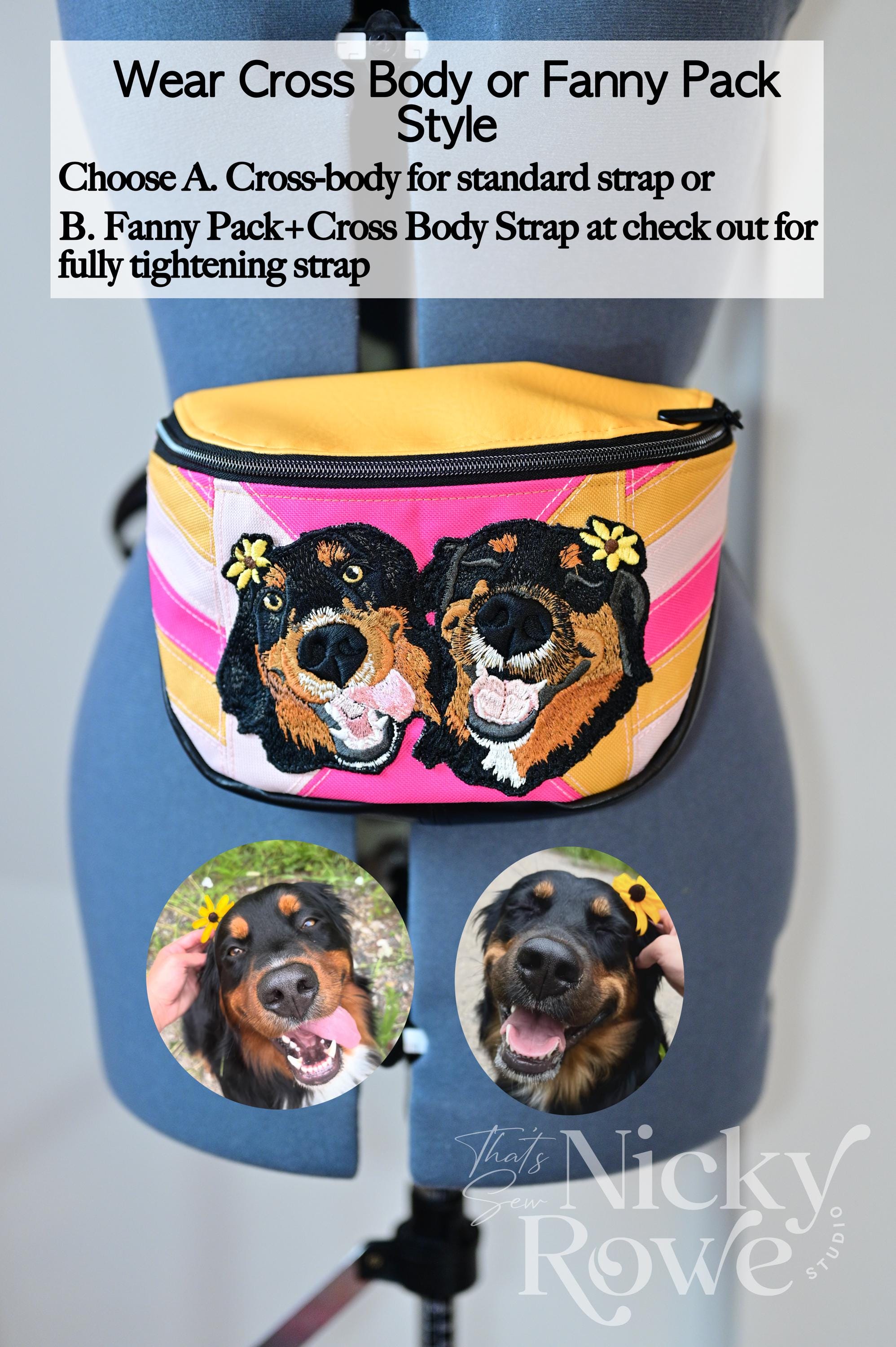 Custom Pet Portrait Crossbody Bag – Embroidered Patchwork Canvas, Retro Colors - HANDMADE, NO AI