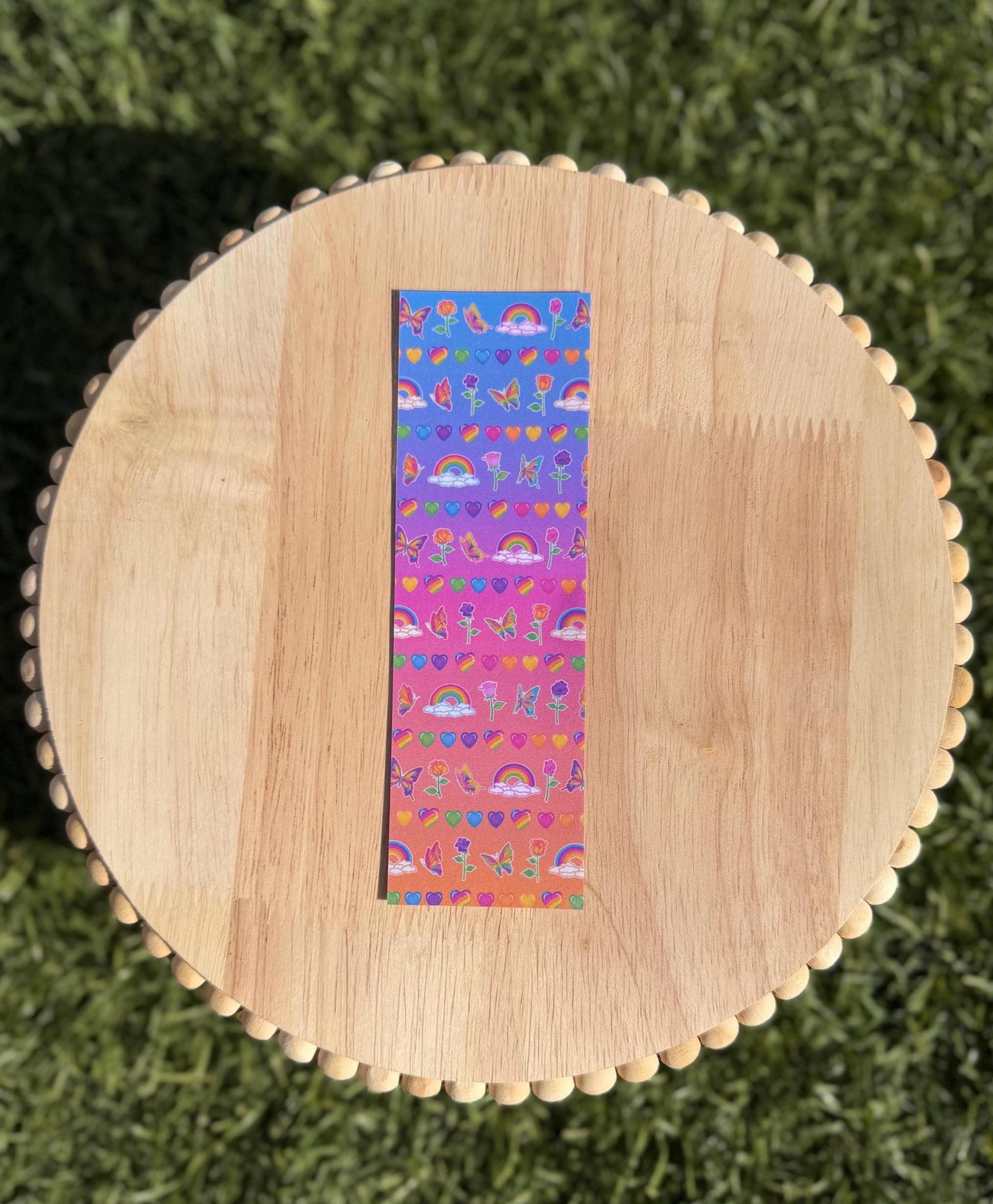 90s Nostalgia Bookmark Bundle | Rainbow Hearts, Smiley Faces &amp; Leopard Prints | Laminated | Individual or Set | Pastel Y2K Reading Gift