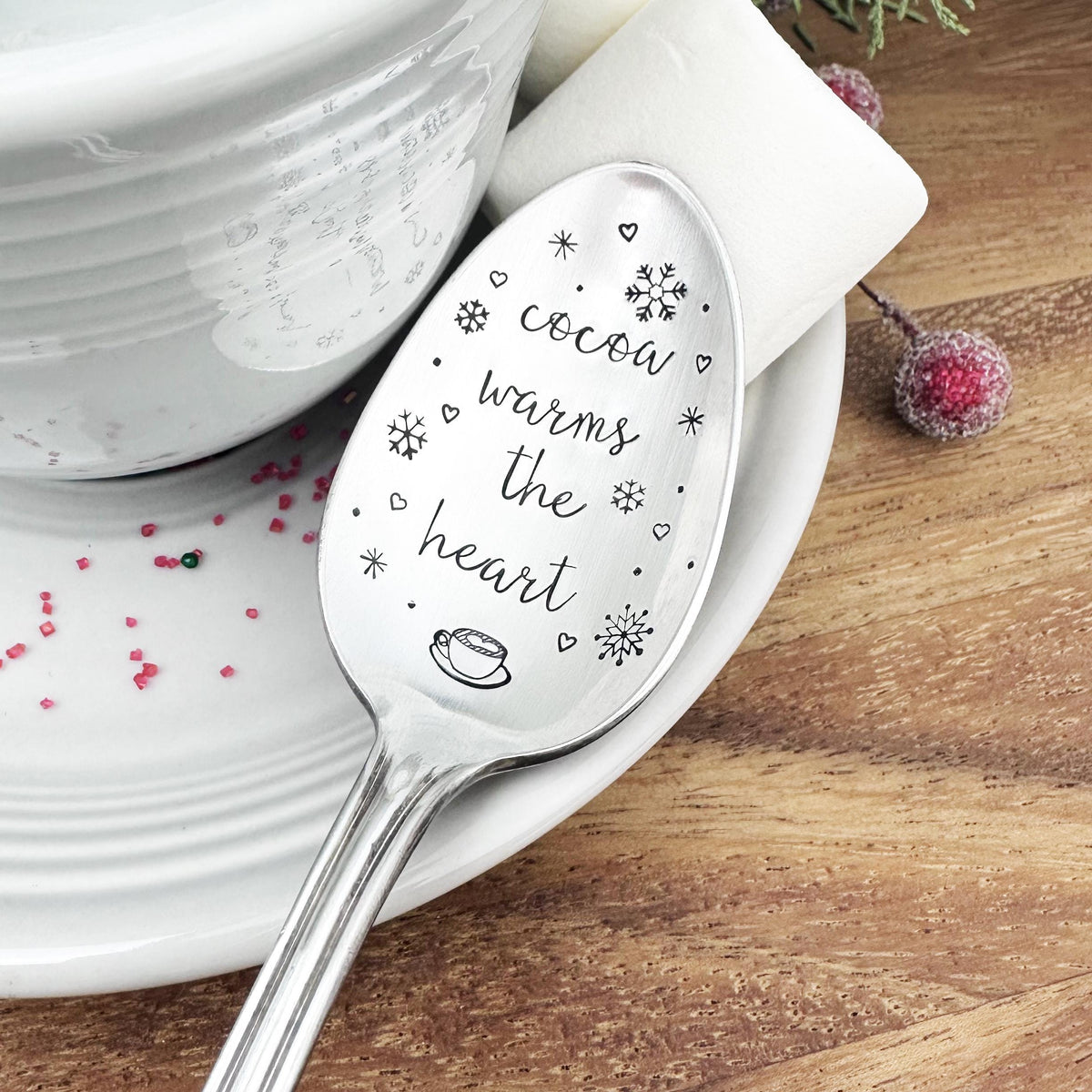 Hot Chocolate Vintage Stamped Spoon: Custom Cocoa Gift