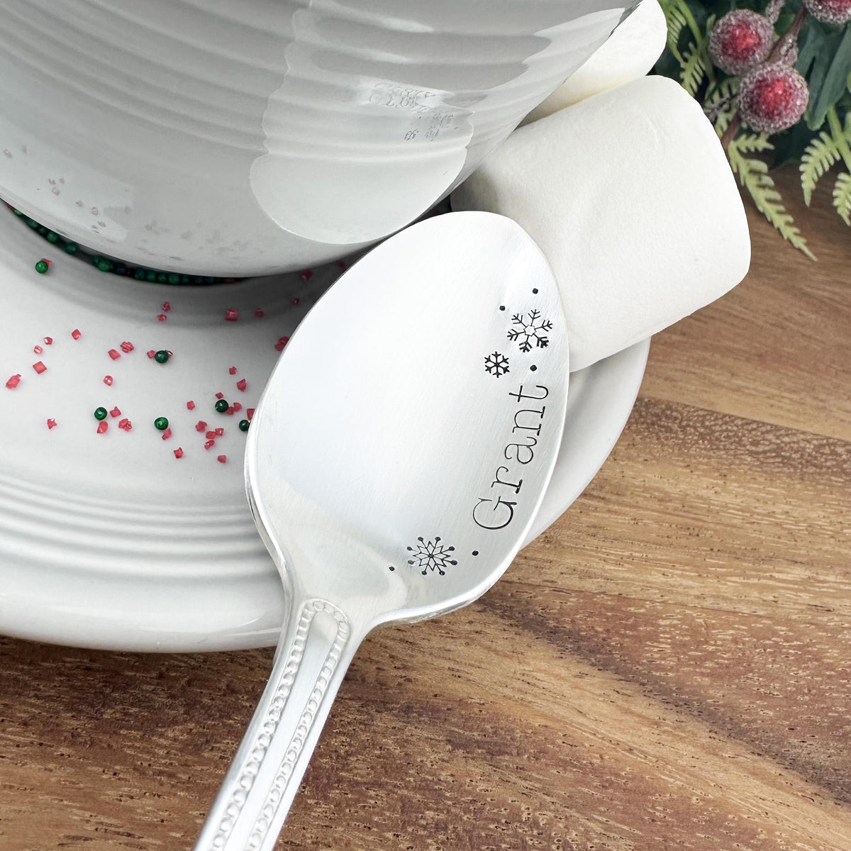 Custom Hot Cocoa Spoon: Vintage Stamped Hot Chocolate Gift