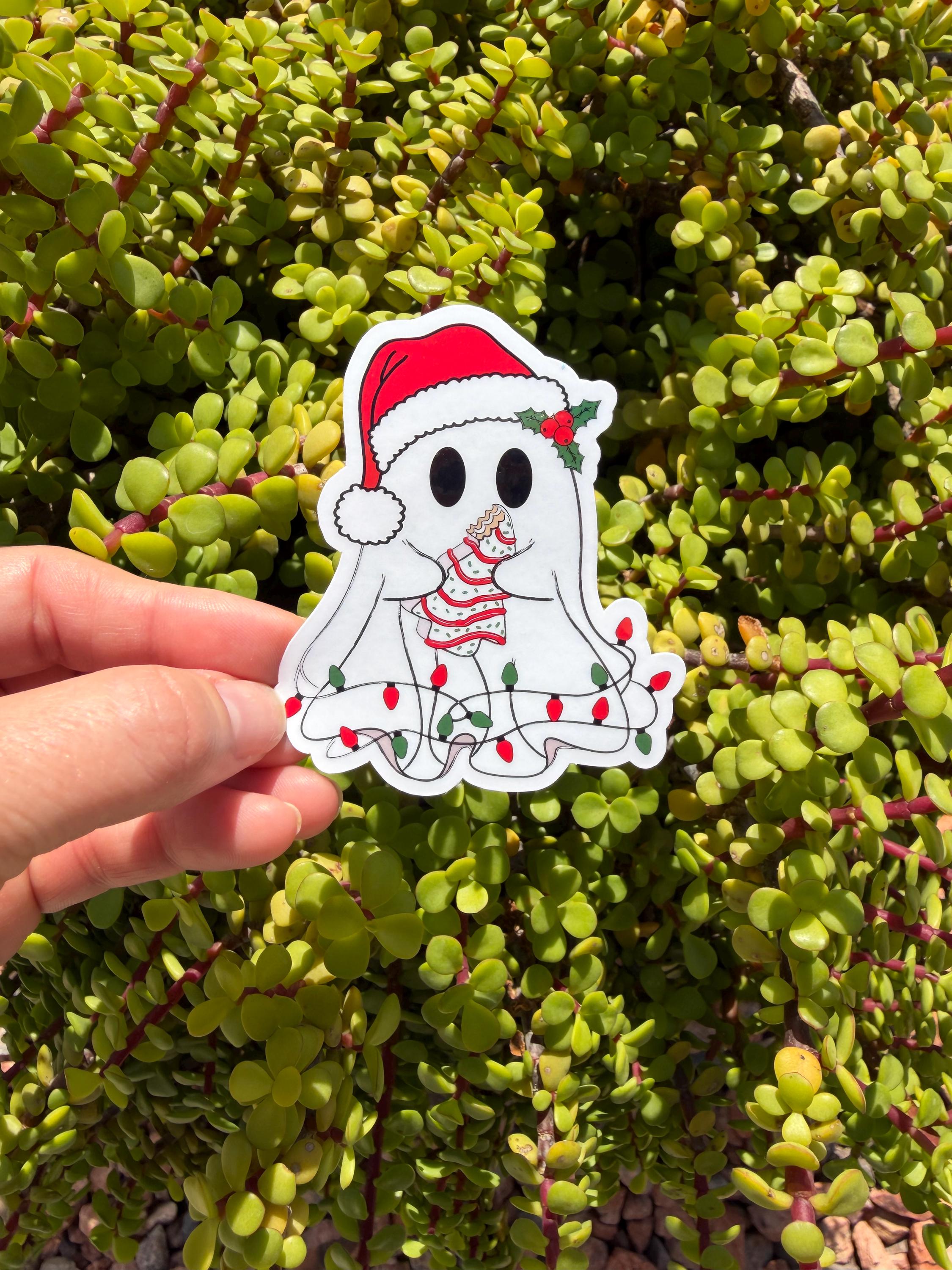 Christmas Ghost Snack Cake Sticker – 2" or 3" – Clear or Holographic