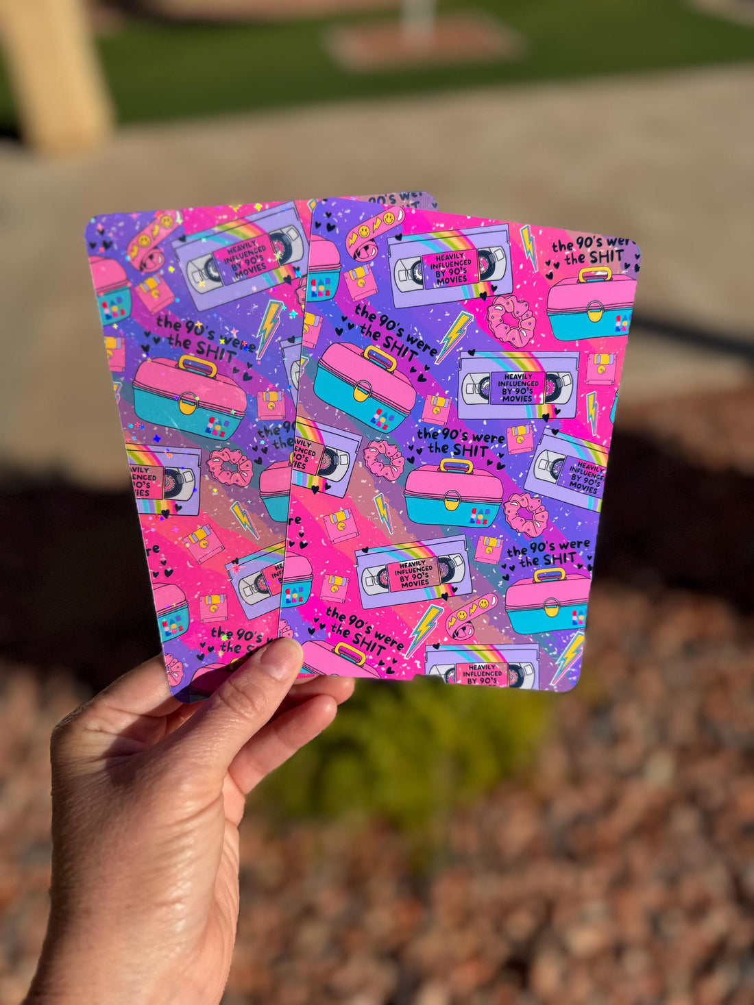90s Y2K Kindle Insert — Pastel or Neon Pattern | VHS, Makeup Case, Scrunchies | Clear or Holographic Overlay | WaveBerry Co.