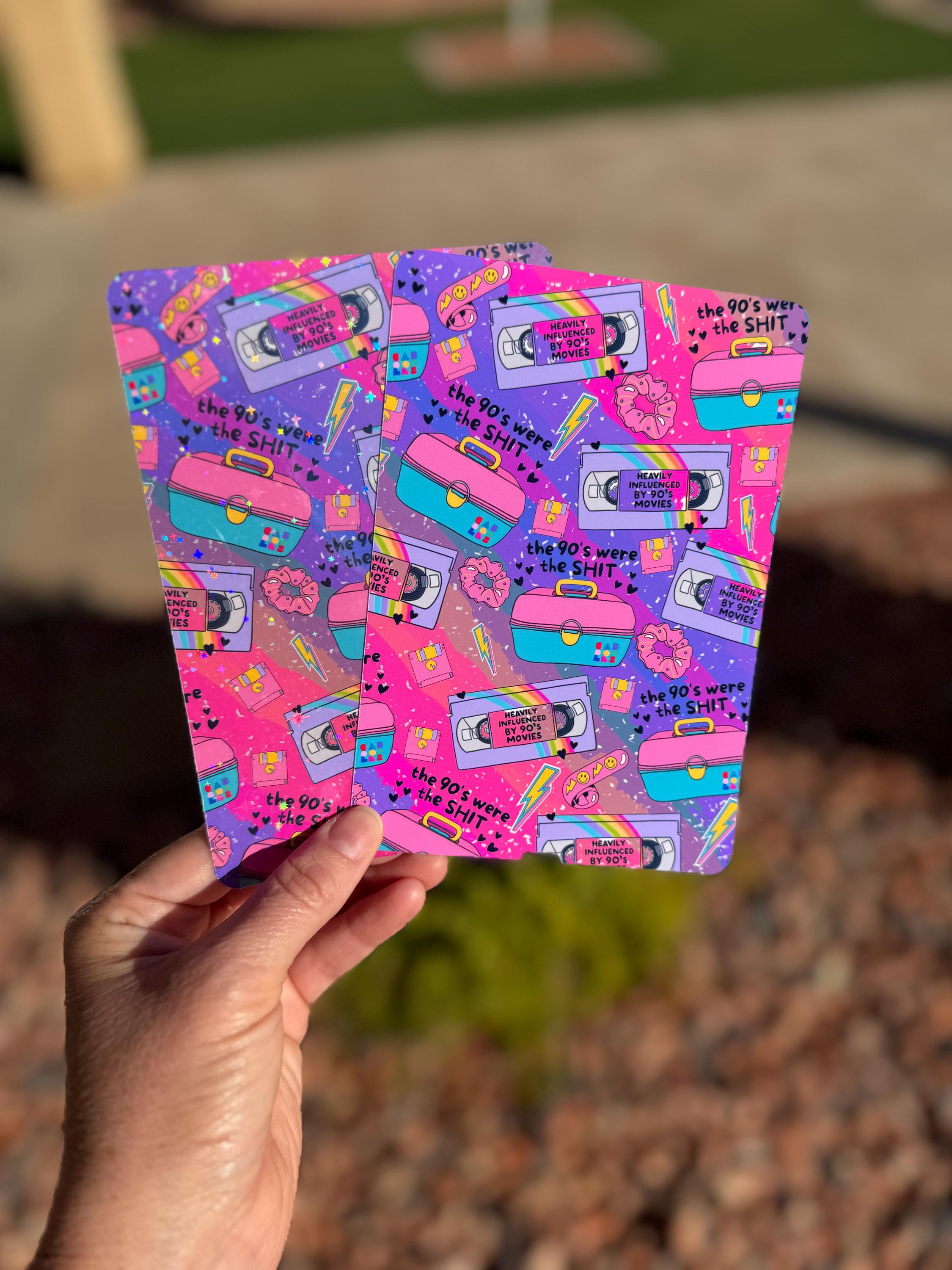 90s Y2K Kindle Insert — Pastel or Neon Pattern | VHS, Makeup Case, Scrunchies | Clear or Holographic Overlay | WaveBerry Co.