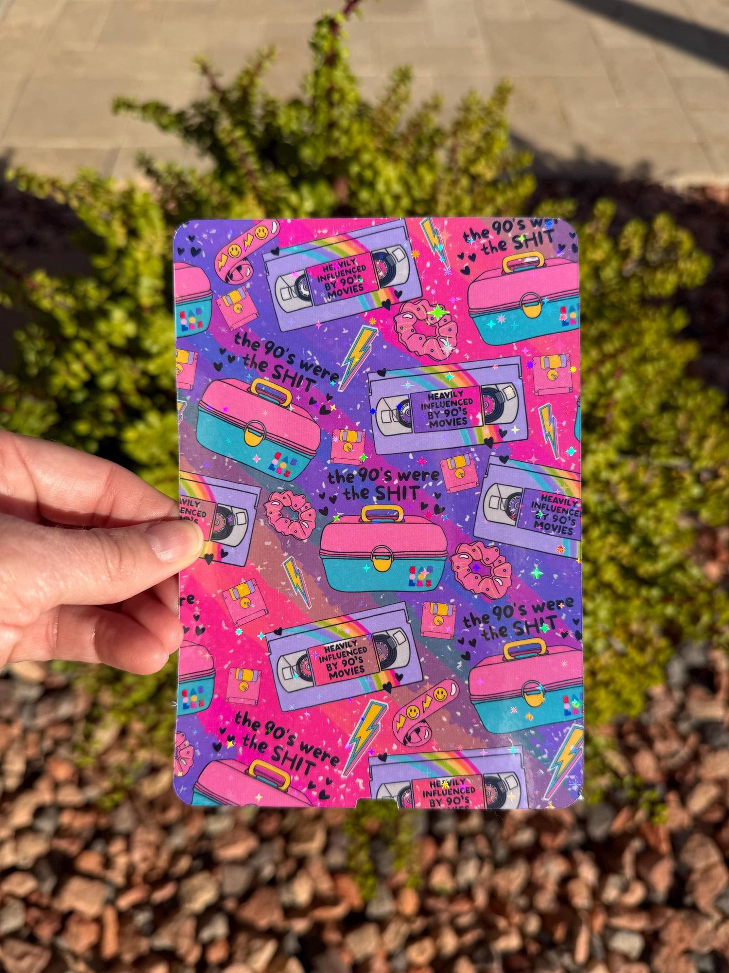90s Y2K Kindle Insert — Pastel or Neon Pattern | VHS, Makeup Case, Scrunchies | Clear or Holographic Overlay | WaveBerry Co.