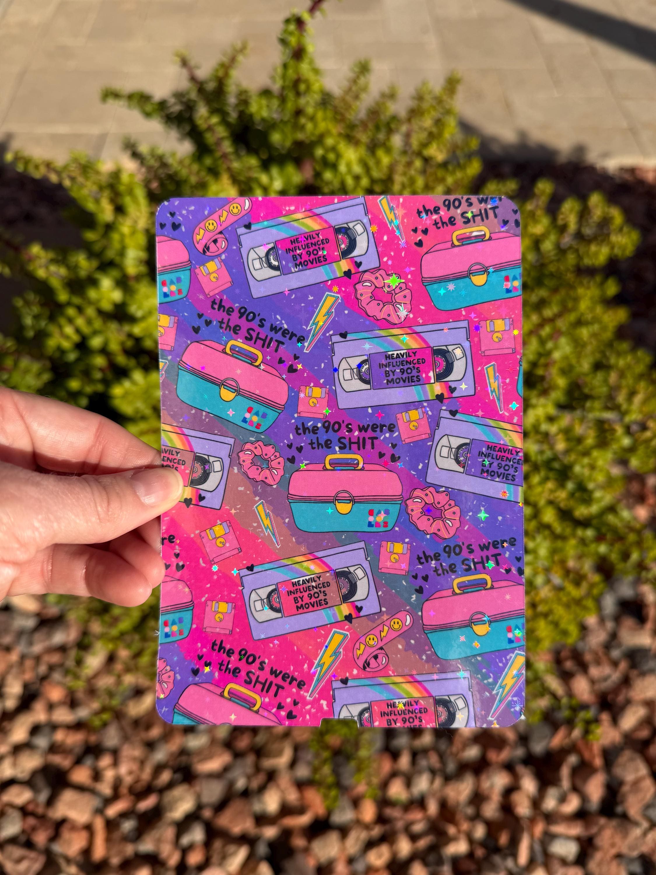 90s Y2K Kindle Insert — Pastel or Neon Pattern | VHS, Makeup Case, Scrunchies | Clear or Holographic Overlay | WaveBerry Co.