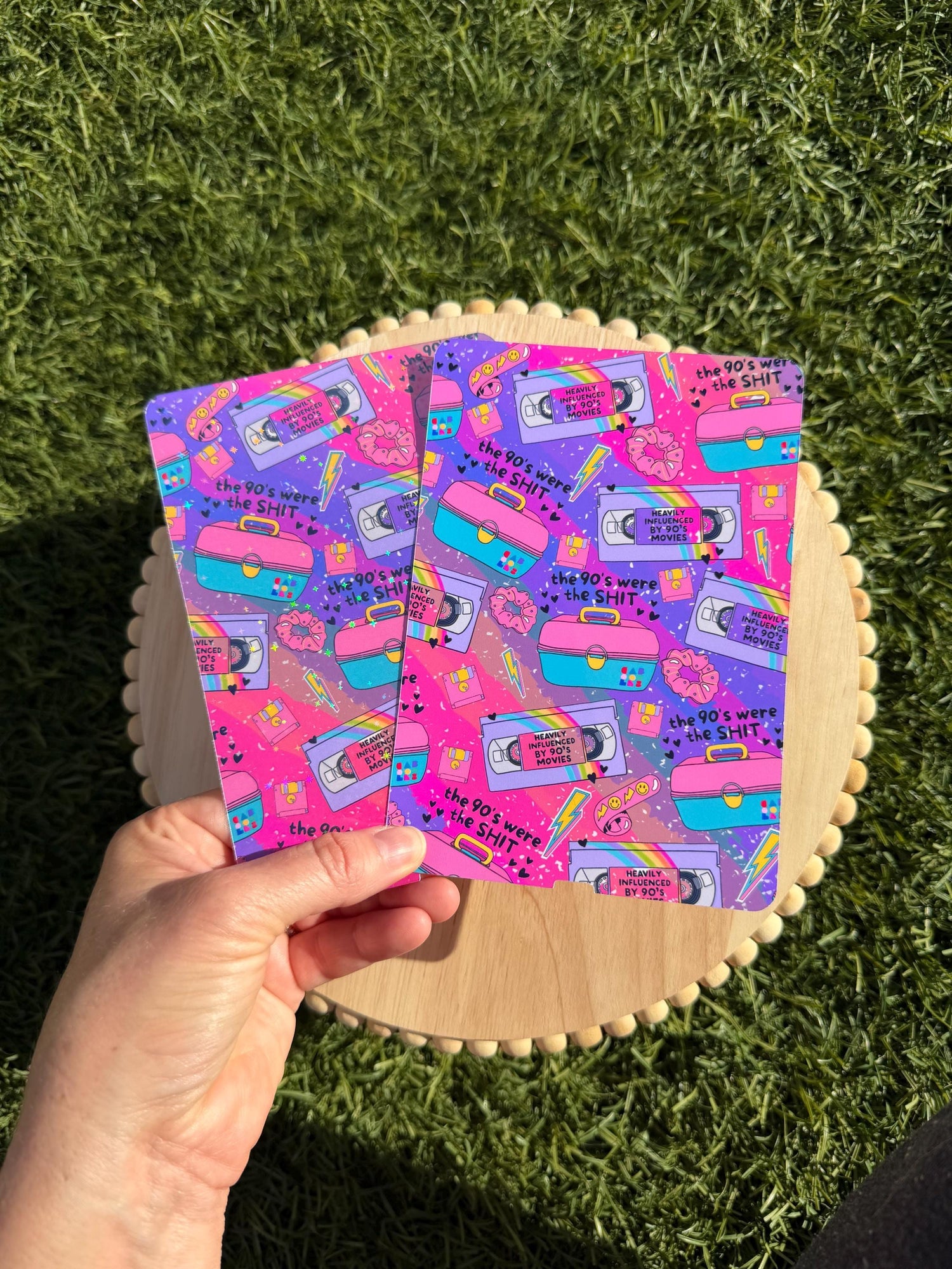 90s Y2K Kindle Insert — Pastel or Neon Pattern | VHS, Makeup Case, Scrunchies | Clear or Holographic Overlay | WaveBerry Co.