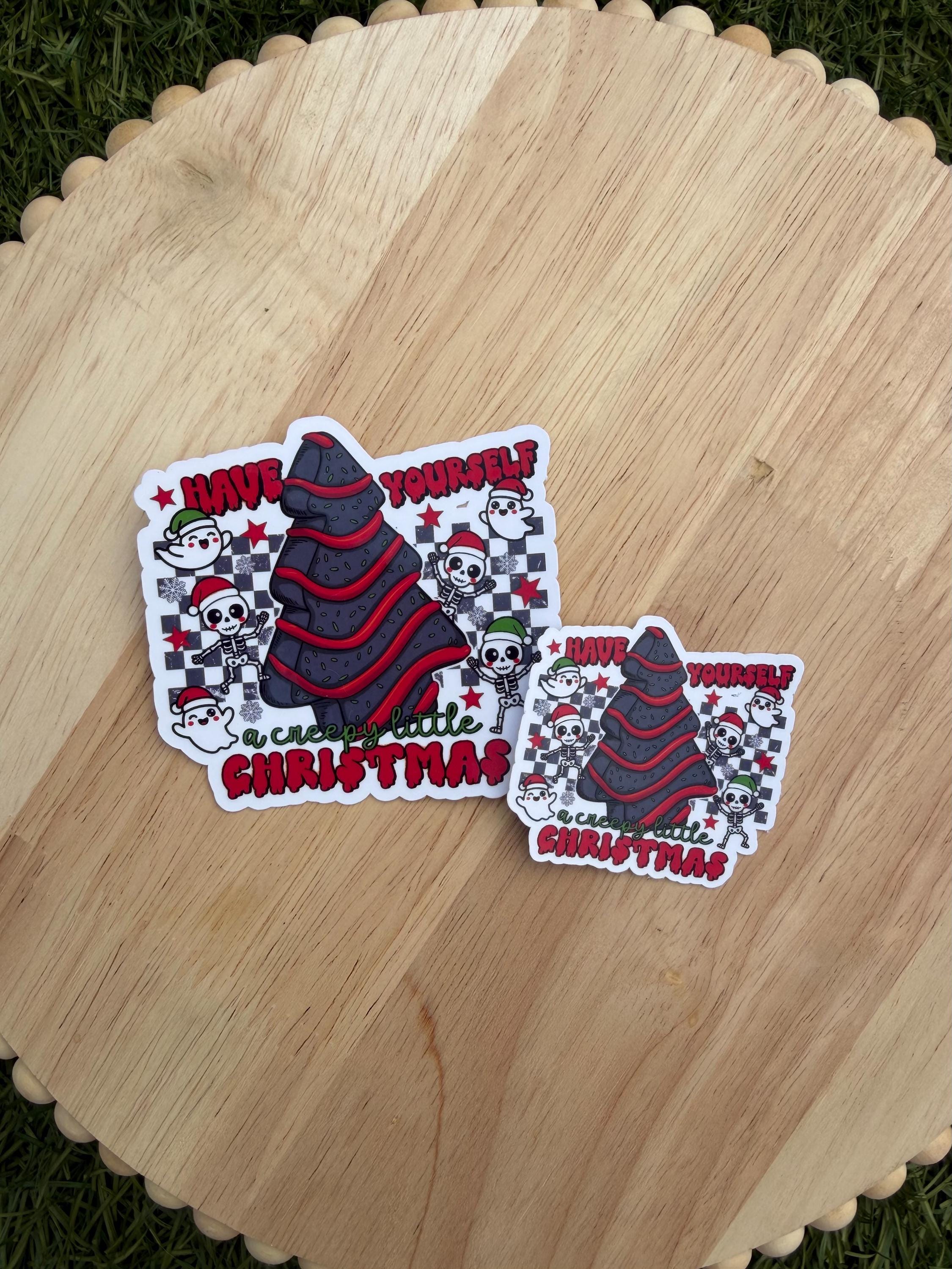 Christmas Tree Cake | Creepy Christmas Cake Sticker | Ghosts &amp; Skeleton Holiday Sticker | Spooky Xmas Decal | 2" or 3"