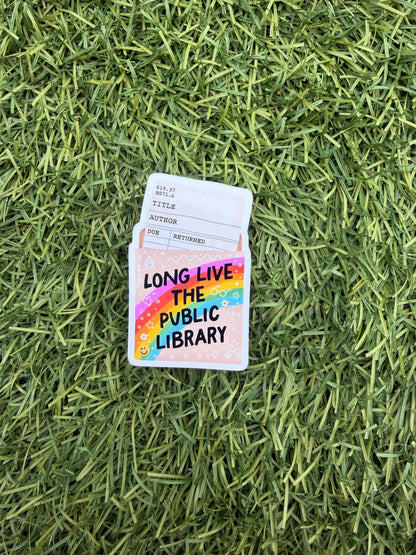 Long Live the Public Library Sticker – Retro Library Card Decal, Bookish Rainbow Vinyl, Reader Gift, 2" or 3", Clear or Holo Overlay