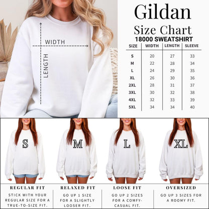 Gildan 18000 Sweatshirt Size Chart, Choose Your Fit Regular Relaxed Loose Oversized, Available in Sizes S-5XL, Unisex Crewneck