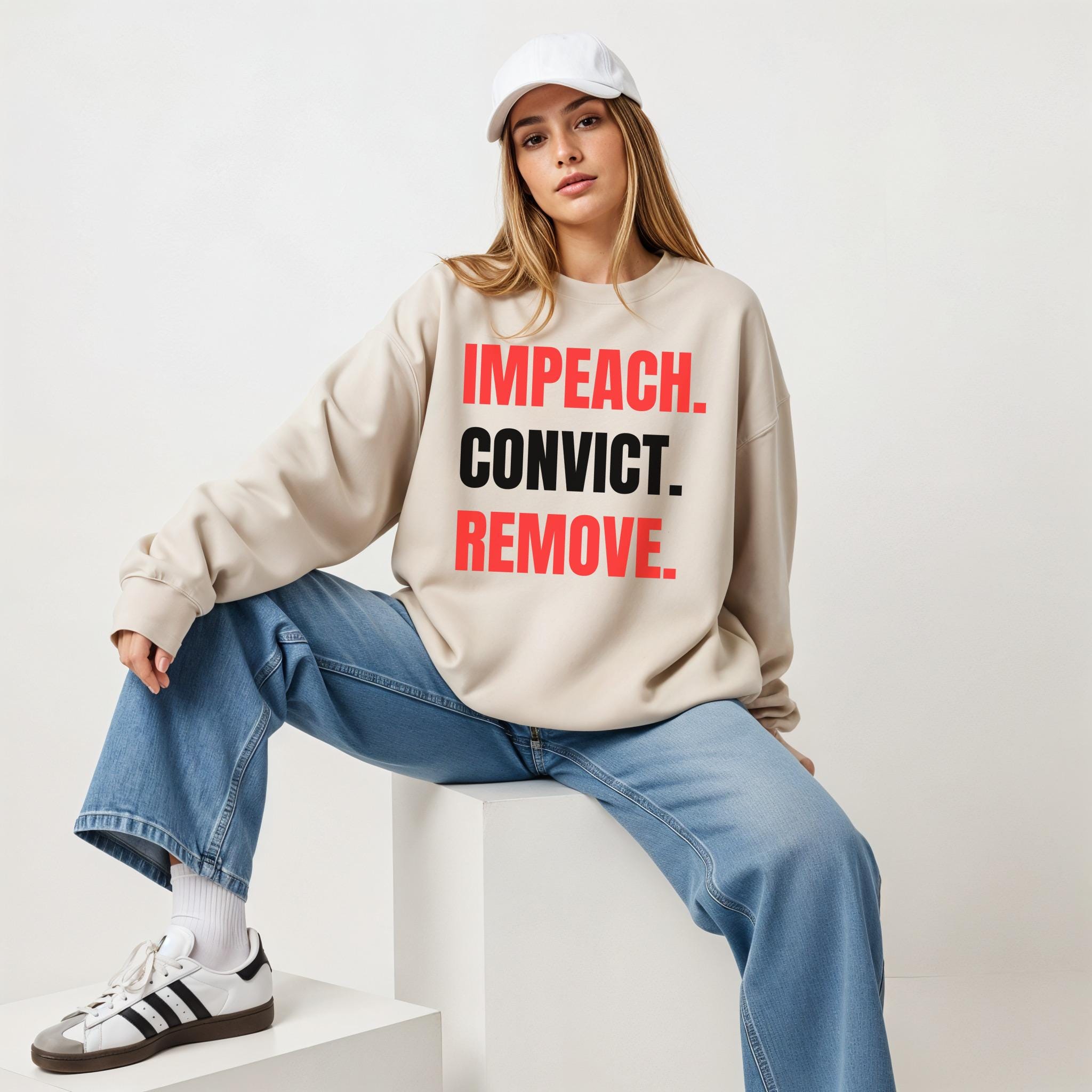 Impeach Convict Remove Sweatshirt, Political Statement Sweater, Activist Clothing, Trendy Casual Wear, Bold Message Apparel