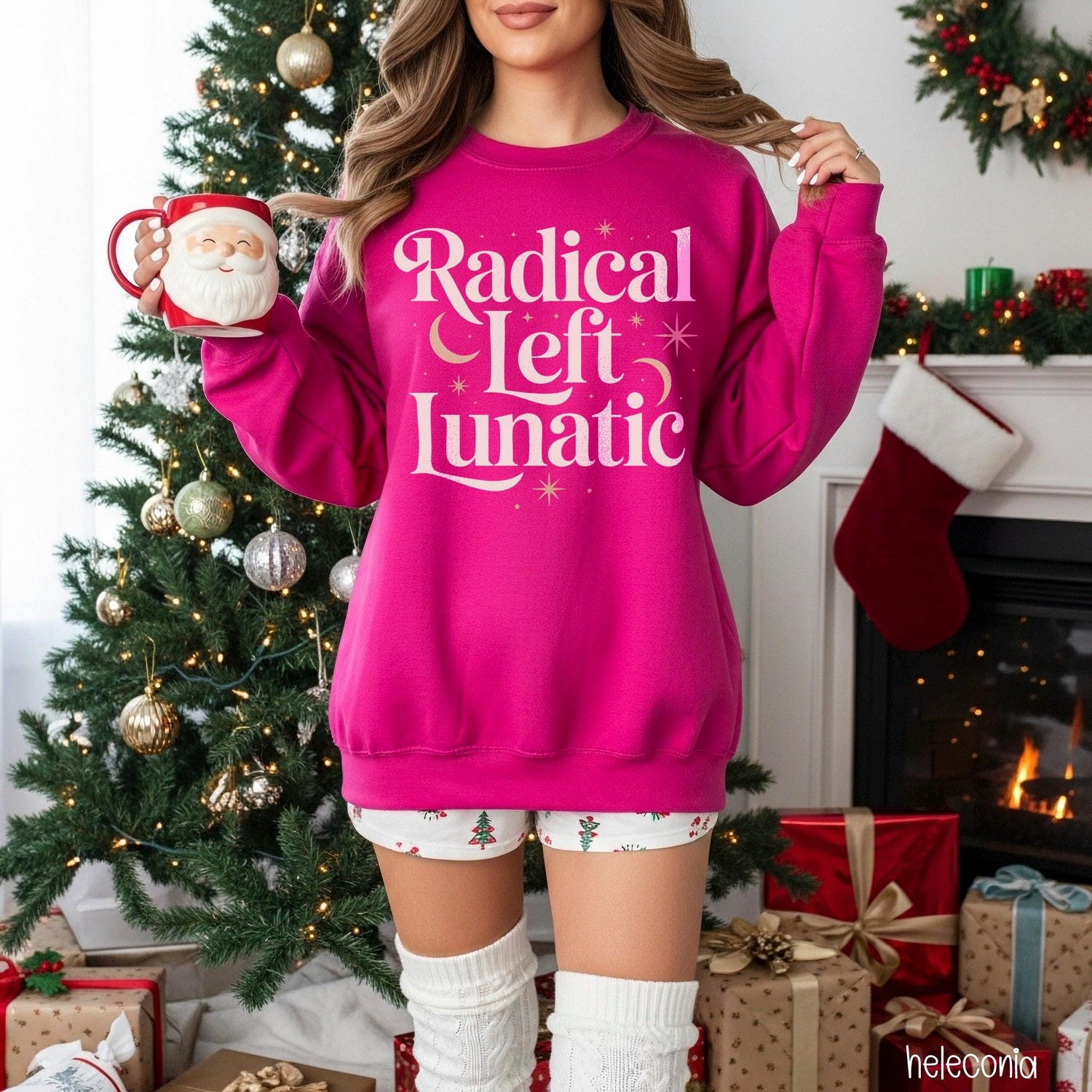 Radical Left Lunatic Pink Sweatshirt, Funny Christmas Gift, Cozy Holiday Sweater, Women&amp;
