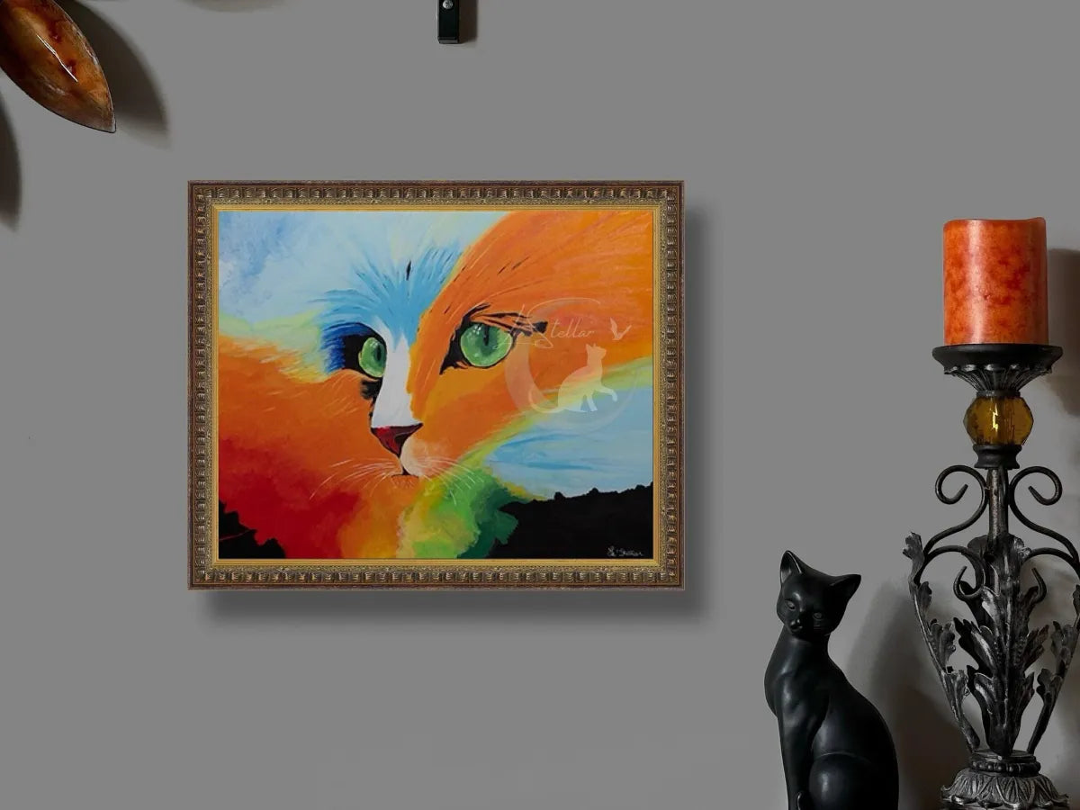Abstract Cat Painting: Psychedelic Feline Wall Art Print