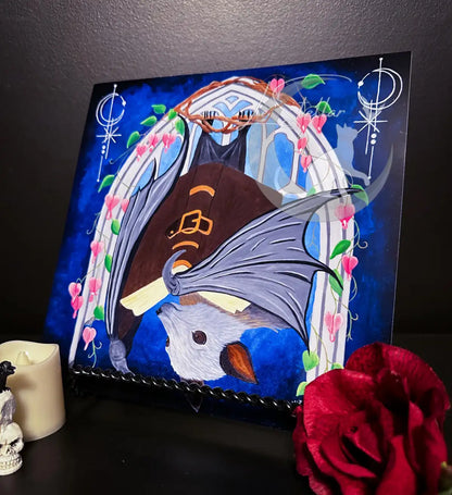Flying Fox Art Print: Gothic Bat, Dark Academia Decor Acrylic Painting